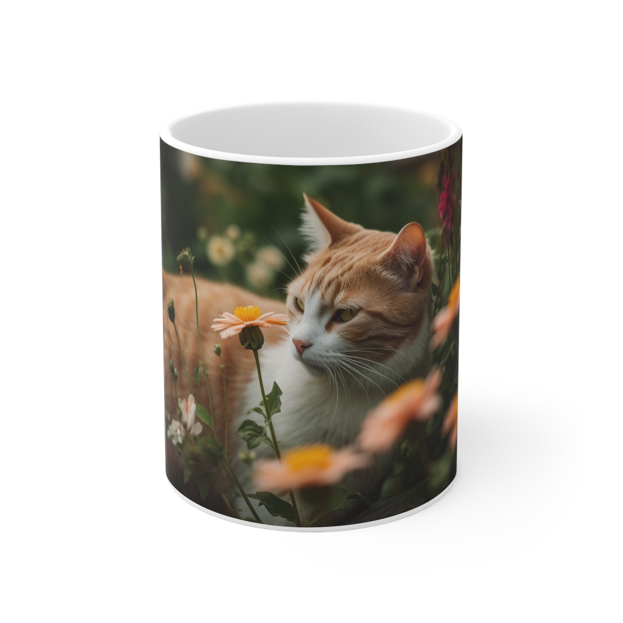 Perfect Gift for Cat Lovers  Adorable Garden Cat Feline Party Ceramic Mug 11oz - Garden Enthusiasts Gift for Pet Lovers and Cat Owners