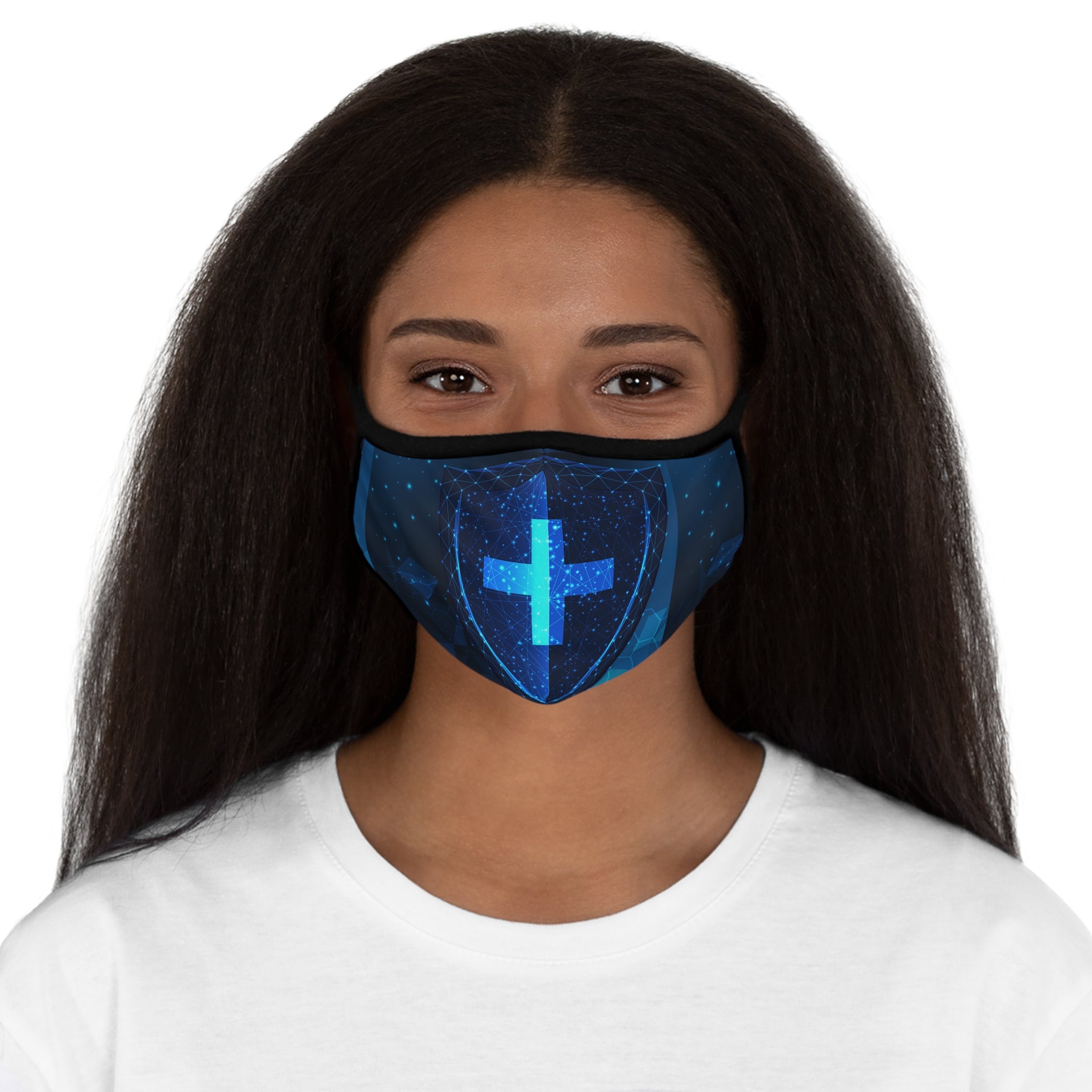 Cross Shield Emblem Fitted Polyester Face Mask - Protective and Stylish Christian Faith Mask