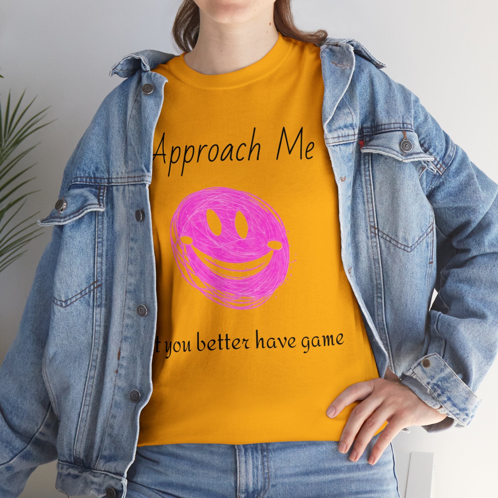 Dare to Date: The Ultimate 'Approach Me If You Dare' Challenge - A Women's Unisex Heavy Cotton Tee Perfect for Social Events, Recreational Activities, and Making Bold Statements