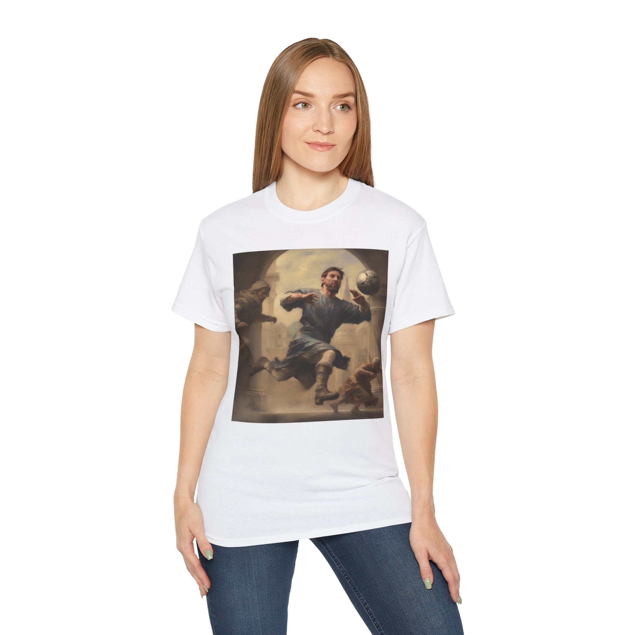 Michelangelo-Inspired Lionel Tee - Unisex Ultra Cotton Footballer Shirt - Patron Saint of Football Artistic Top - Renaissance Sports Fan Gift for Team