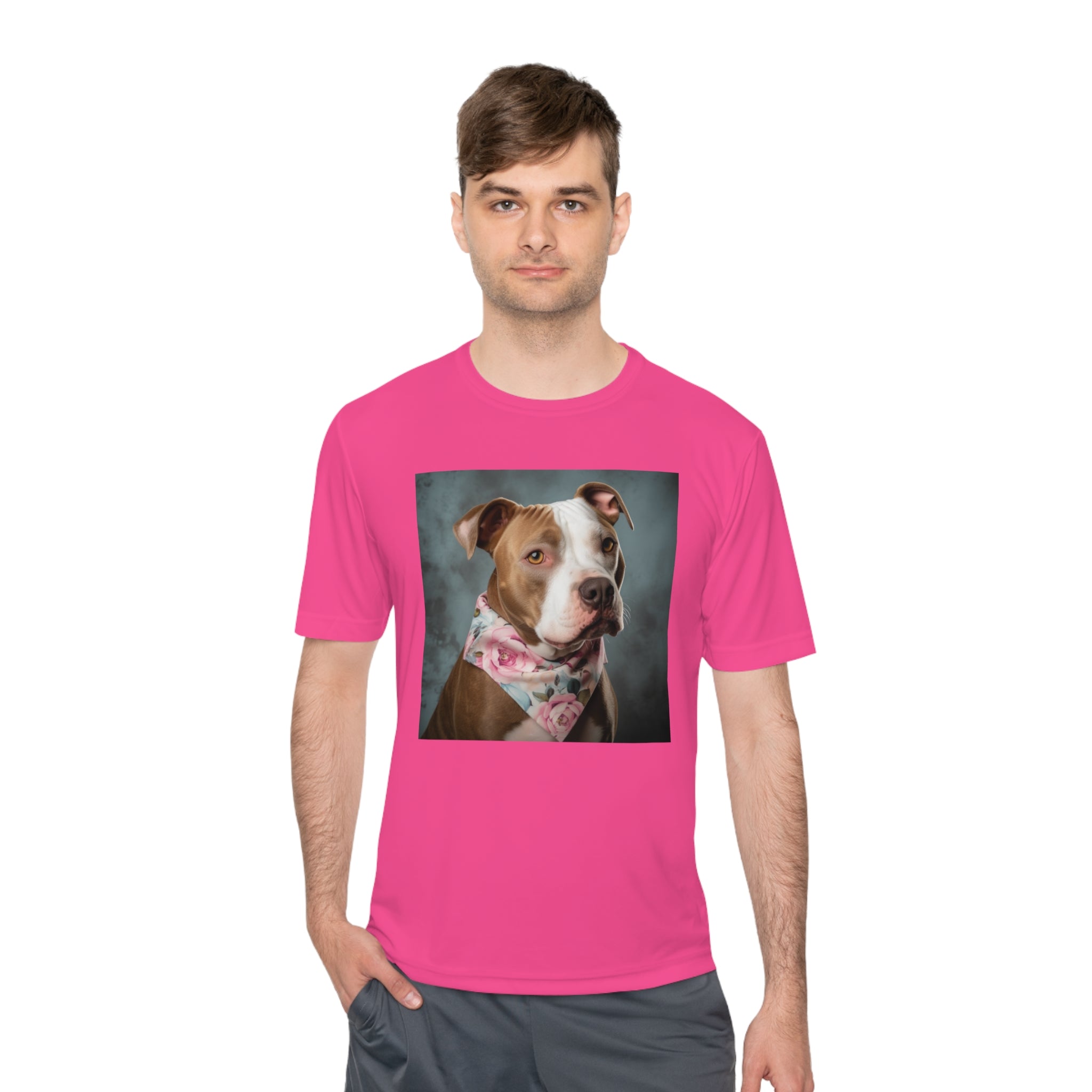 Perfect for Dog Lovers! Pitbull Puppy wearing a Cute Flower Scarf Unisex Moisture Wicking Tee - This is a Perfect Dog Park T-shirt for Pet Lover. Stay Stylish and Comfortable with This Charming Dog-Lover's Shirt