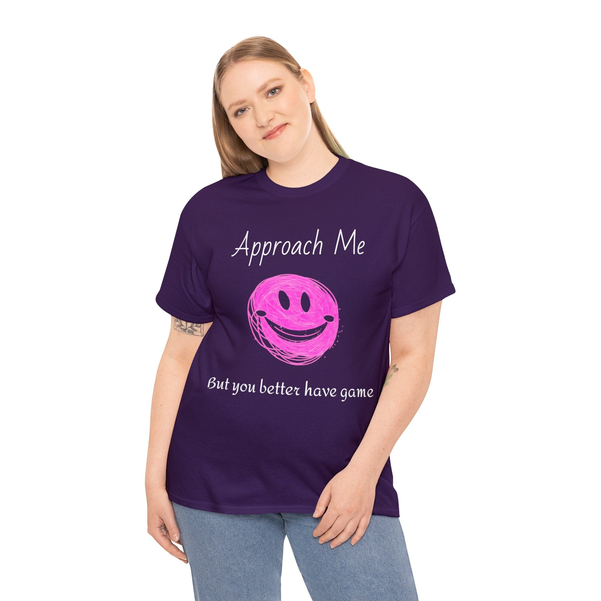 Dare to Date: The Ultimate 'Approach Me If You Dare' Challenge - A Women's Unisex Heavy Cotton Tee Perfect for Social Events, Recreational Activities, and Making Bold Statements