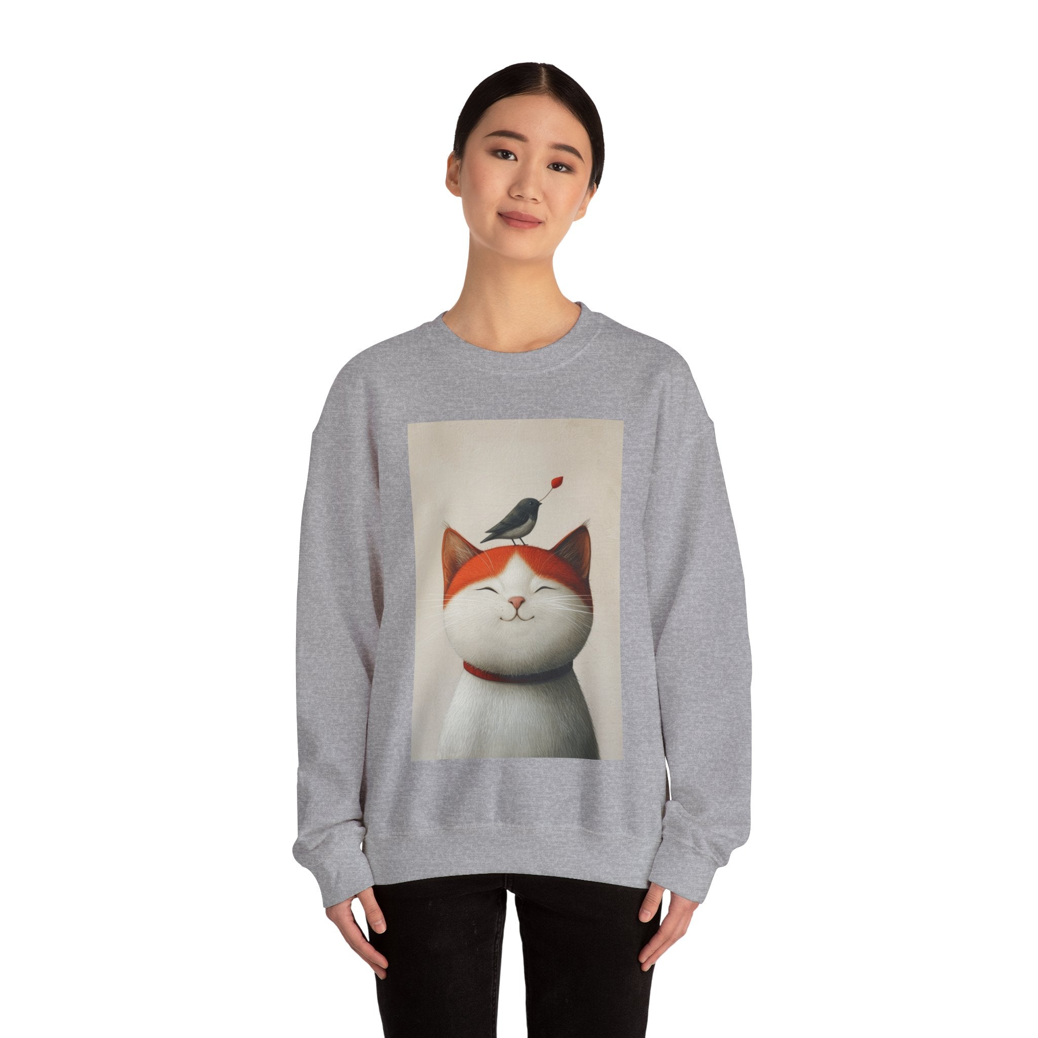 Trusting Bird and Cat Friend Unisex Heavy Blend™ Crewneck Sweatshirt - Cozy Comfort and Unique Style for Animal Lovers