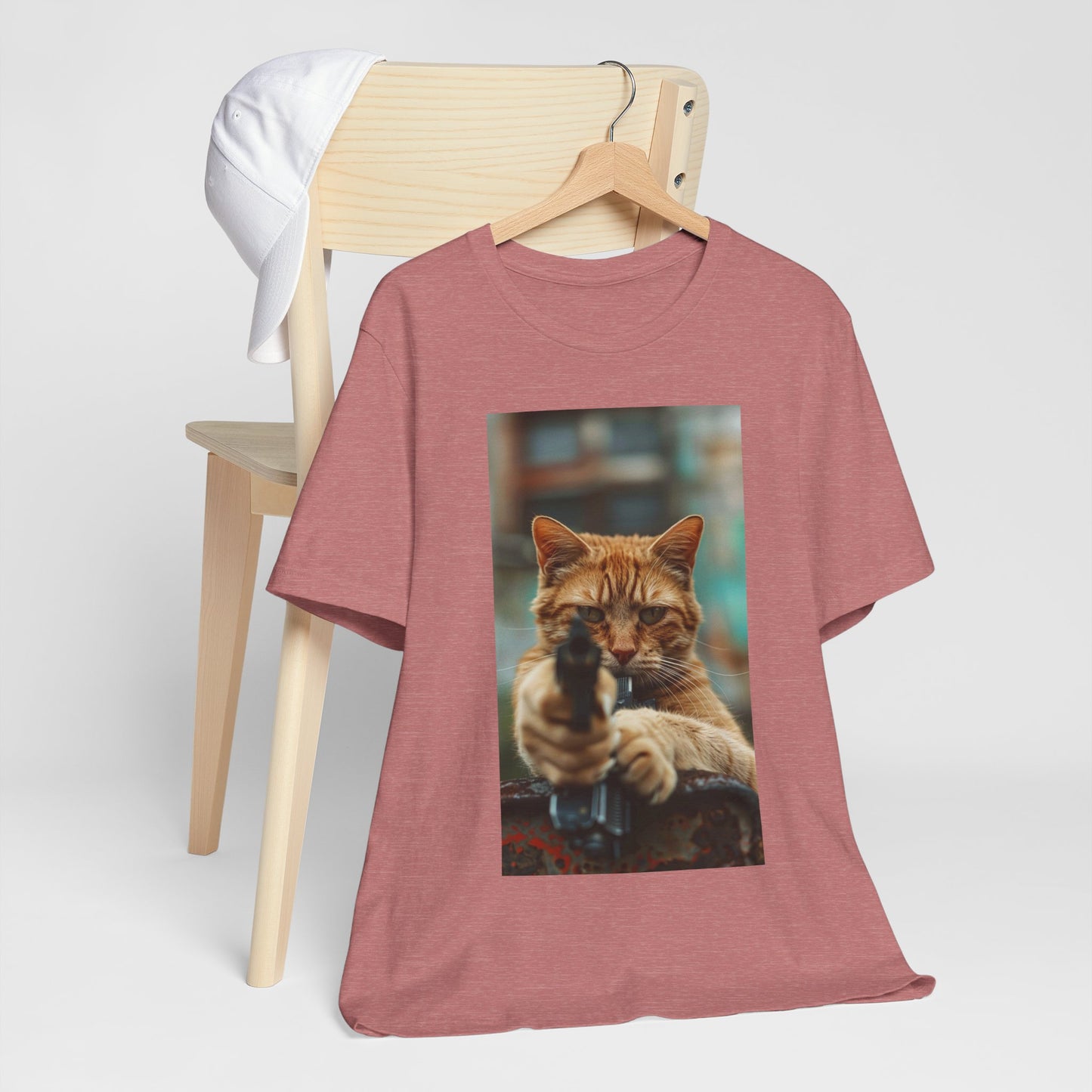 Stealth Paws: Feline Hitman Women's Jersey Short Sleeve Tee - Quirky Cat-Themed Apparel for Fashion-Forward Cat Lovers