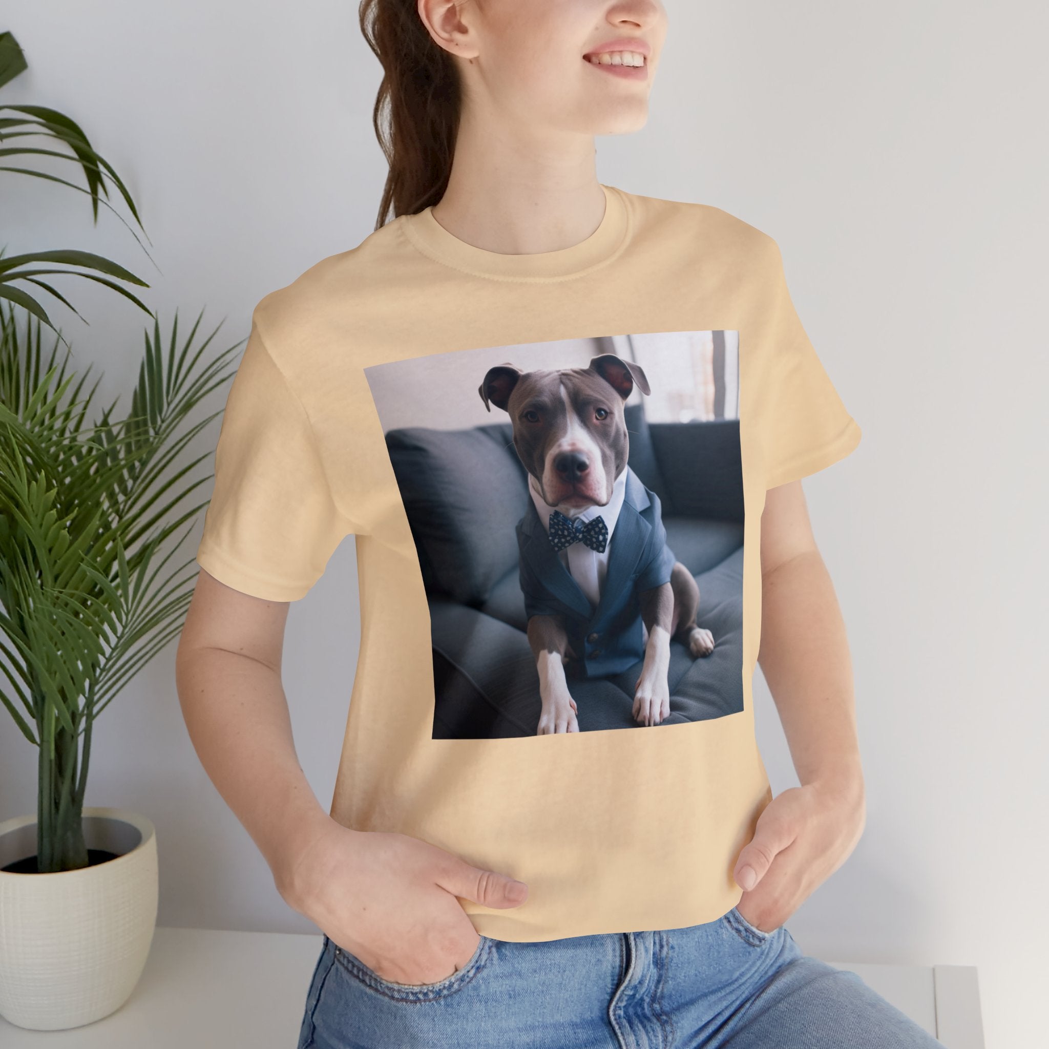 Hire Your Furry Friend with the "Do I have the Job?" Cute Puppy for Dog Owners in Interview Attire Unisex Jersey Short Sleeve Tee - Funny Dog Interview Tee Gift for Dog Lovers and Pet Owners