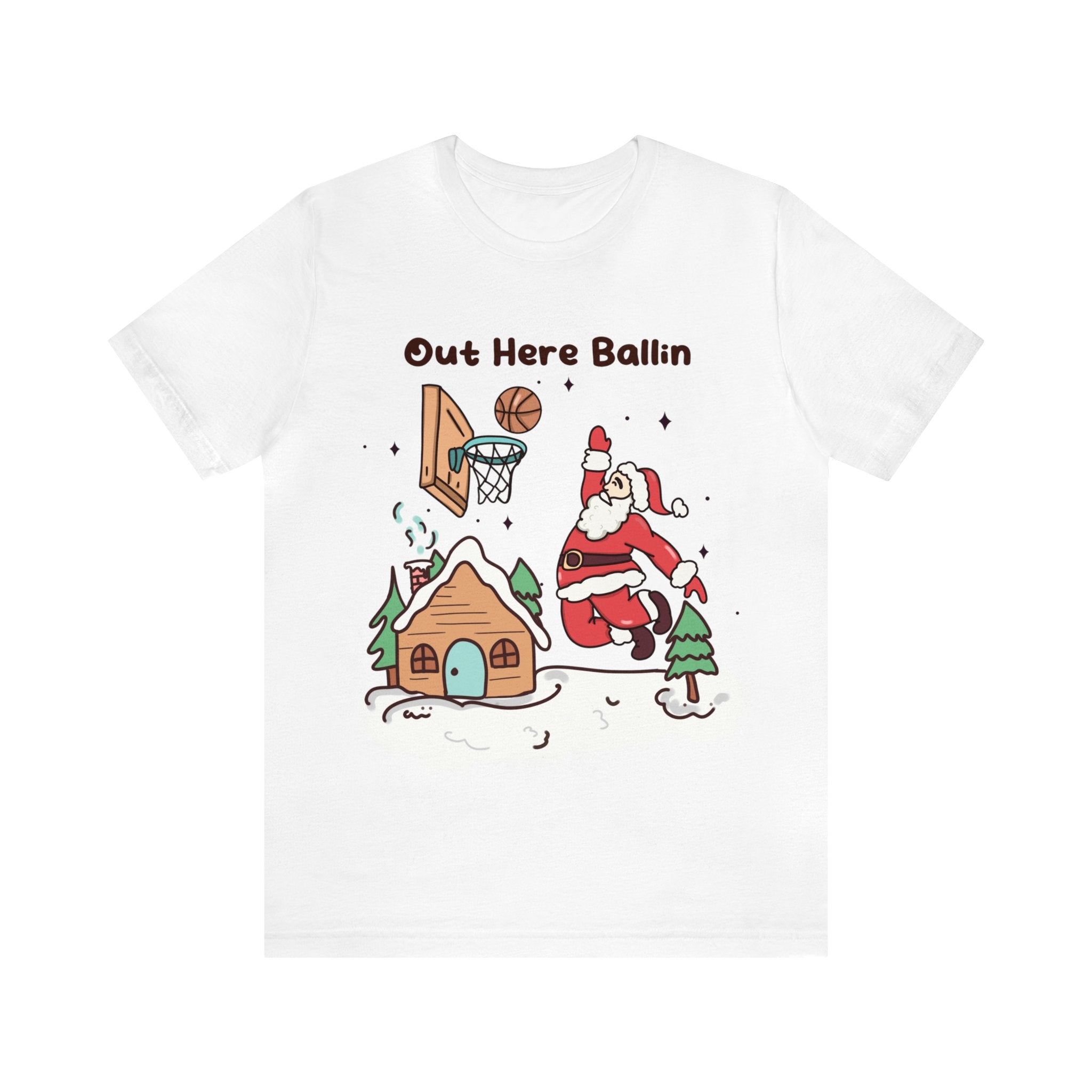 Unisex Jersey Short Sleeve Tee-' "Out Here Ballin..." Holiday Wear with Humorous Santa Art Perfect Gift for Athletes.