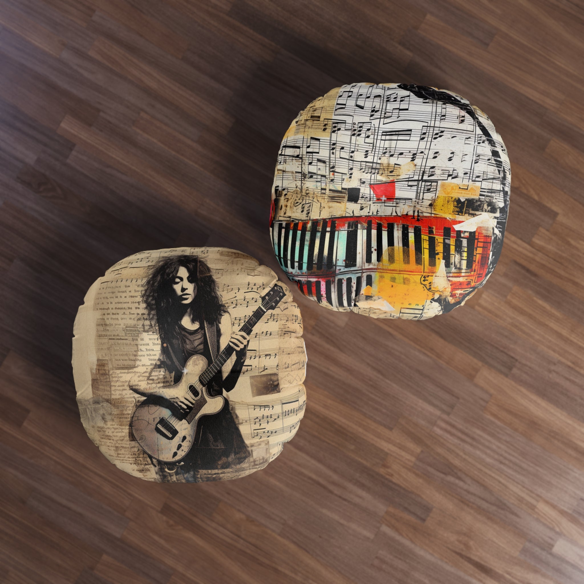 Tufted Floor Pillow, Round--Guitar Player Collage (Professional Art)