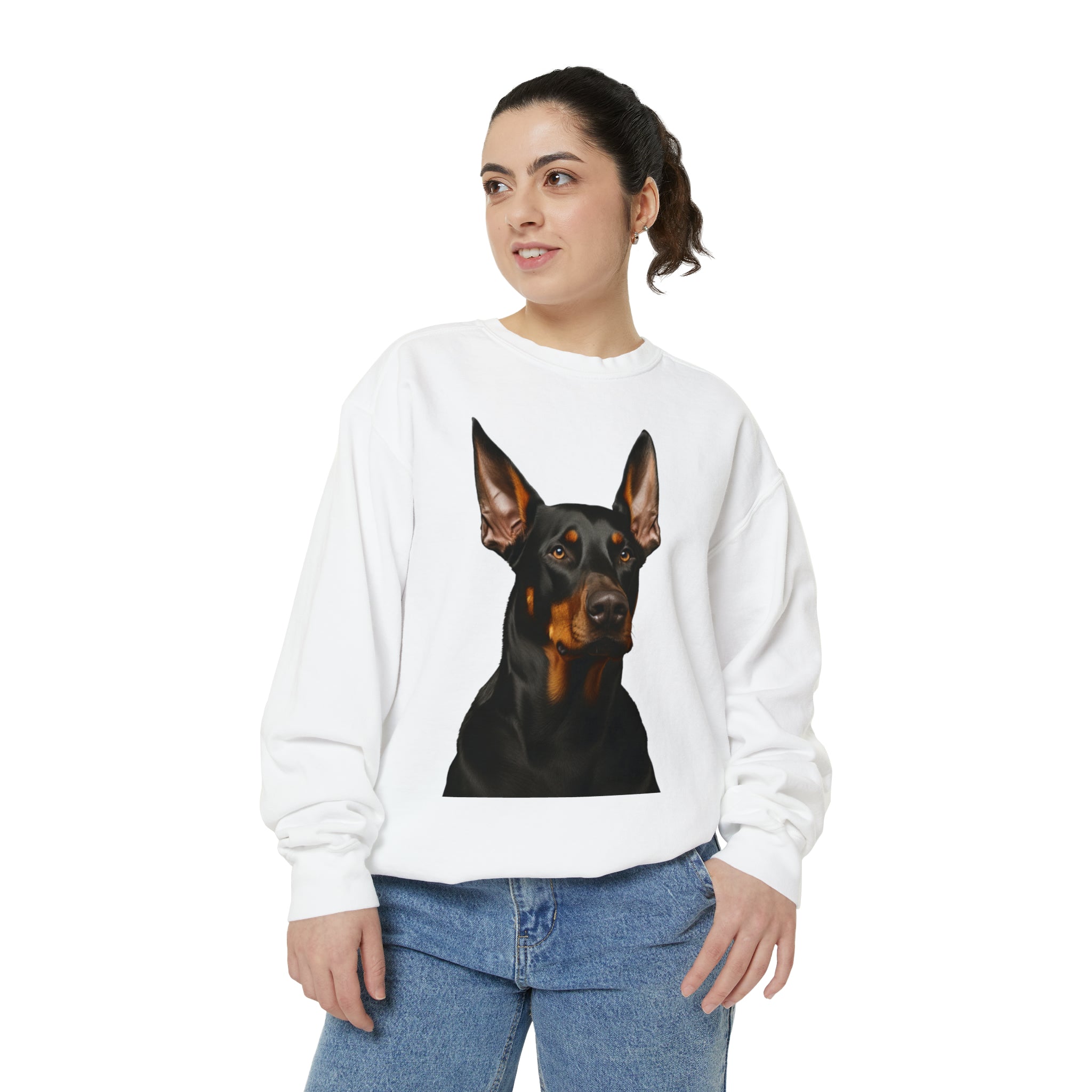 Women's Garment-Dyed Sweatshirt--"Dog Mom" for Dog Lovers and Pet Owners Wear for Dobermann Pinscher Moms