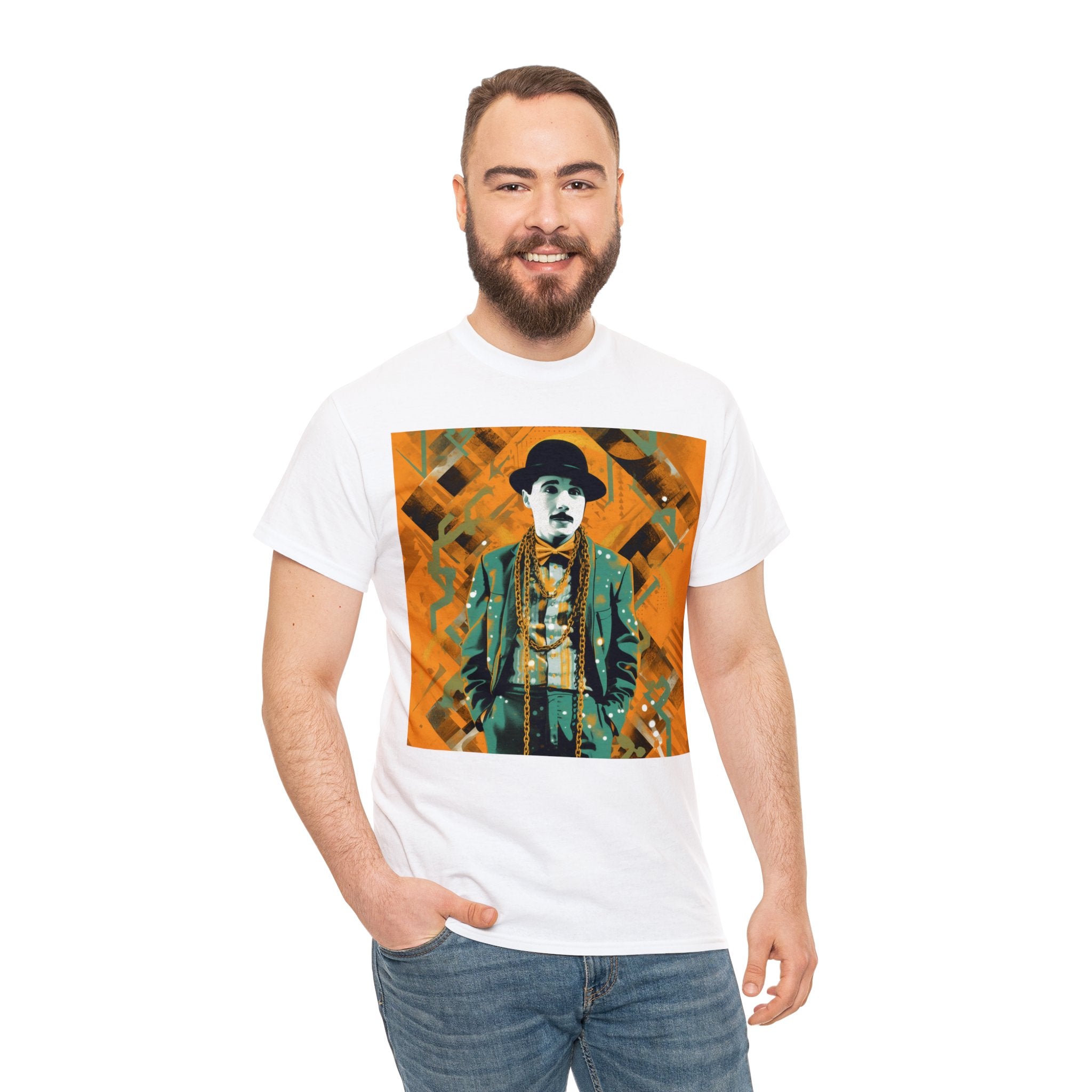 T-Shirt of Comedy Legend. Shows Passion for Craft in a Stylish Manner. Elevate Your Style with the Iconic Performance Artist Pose Abstract Colorful Unisex Heavy Cotton Tee - Wearable Art for Trendsetters