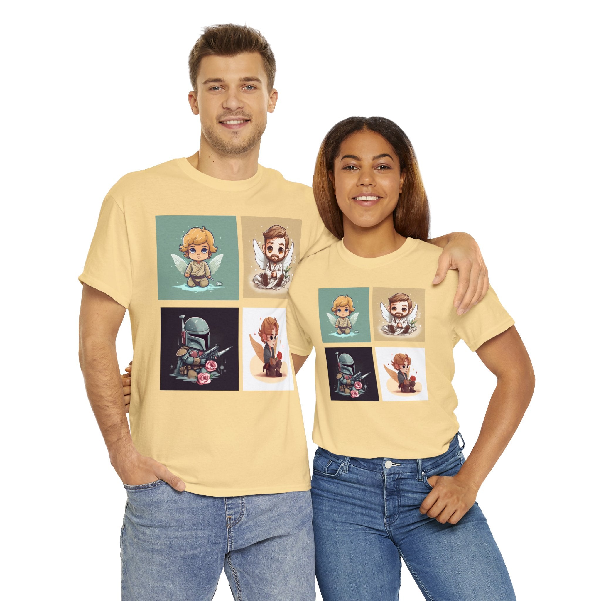 Proven Conversation Starter Cons! This Unique Shirt to Your Collection For Fans of Original Trilogy. Embrace the Epic Saga: Heroes and Villains of a Far Away Galaxy Cute Collage Unisex Heavy Cotton Tee - Showcase Your Love for Timeless Adventures