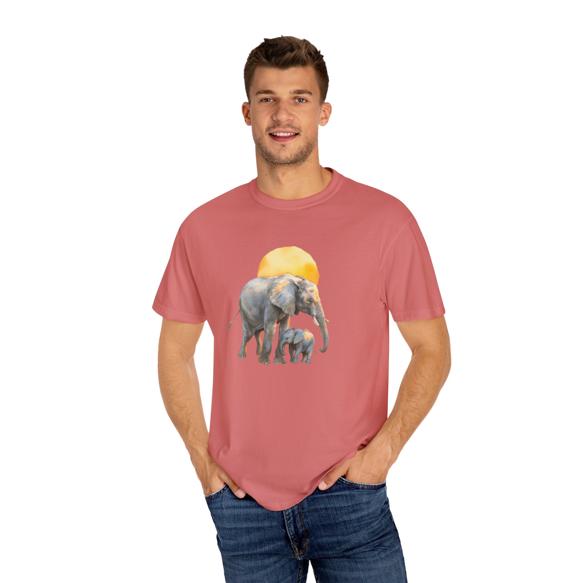 Elevate Your Style with the Elephant Parent and Child Unisex Garment-Dyed T-shirt 🐘👕Gift for Animal Lovers and Relaxing Walks in the Park