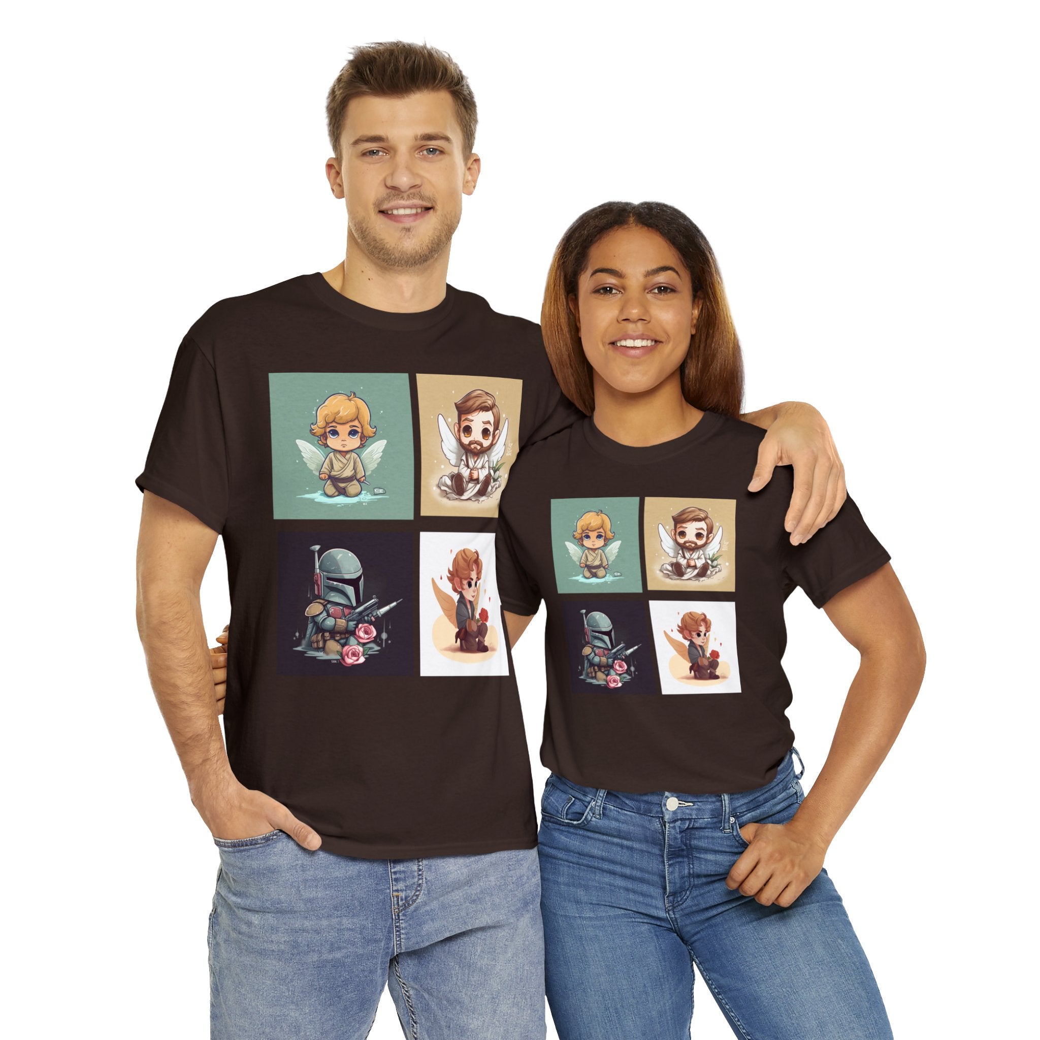 Proven Conversation Starter Cons! This Unique Shirt to Your Collection For Fans of Original Trilogy. Embrace the Epic Saga: Heroes and Villains of a Far Away Galaxy Cute Collage Unisex Heavy Cotton Tee - Showcase Your Love for Timeless Adventures