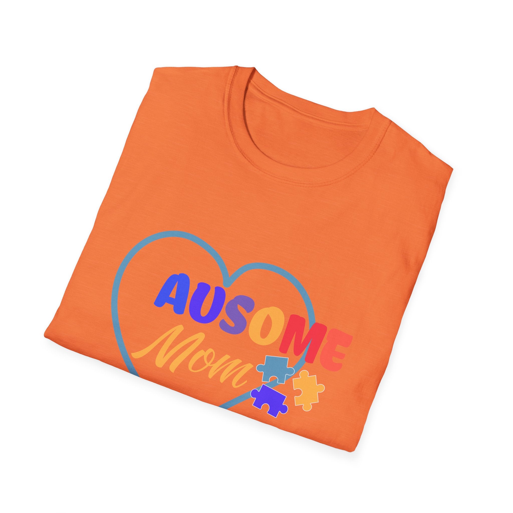 Women's "Ausome Mom" Autism Awareness and Support Unisex Softstyle Women's T-Shirt: Celebrating Incredible Autism Moms Shirt for the Mom Who Loves Unconditionally