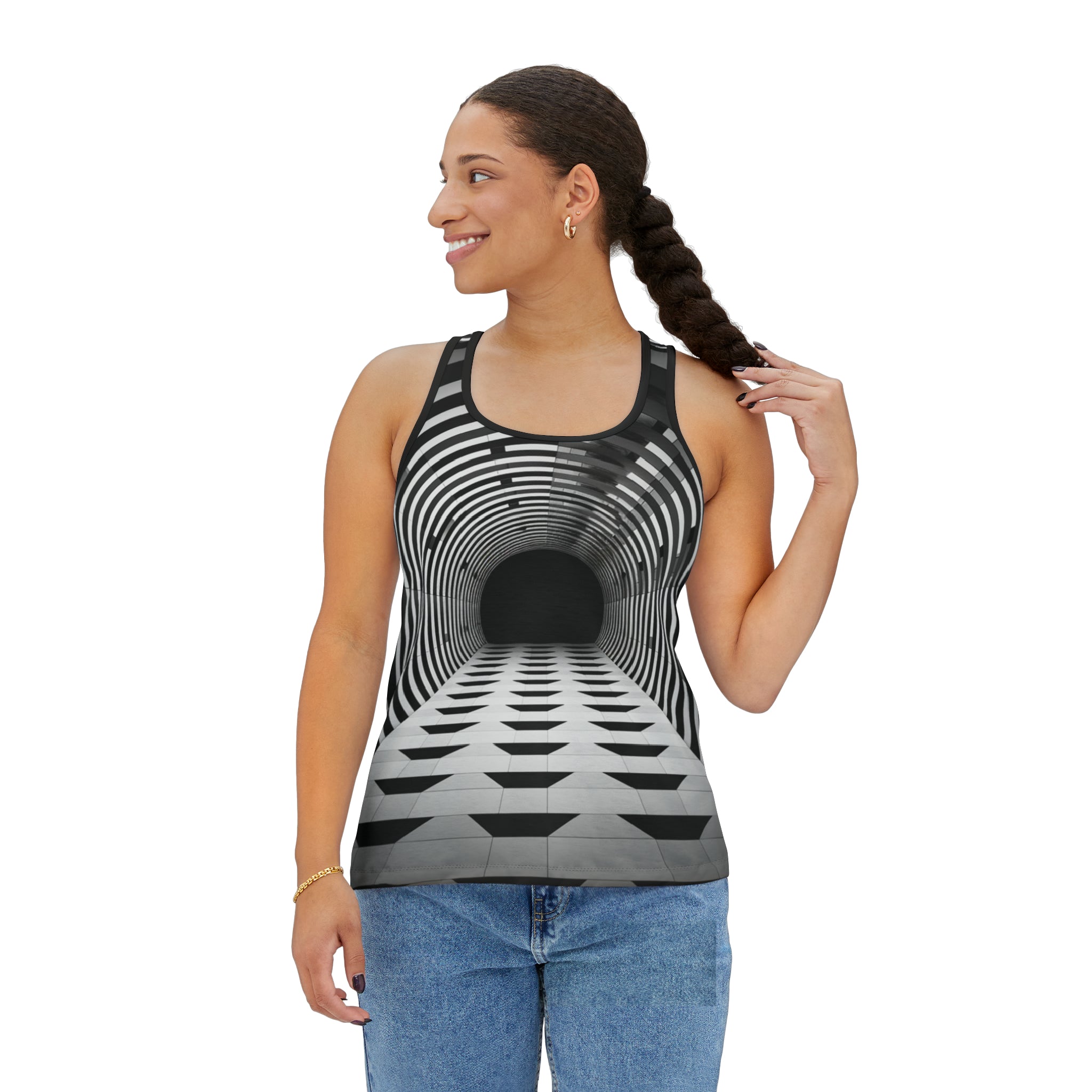 🌀 Mesmerizing Solitude: Optical Illusion Women's Tank Top - A Cool, Trippy Conversation Starter, Perfect for Personal Space Enthusiasts 🌈🚫