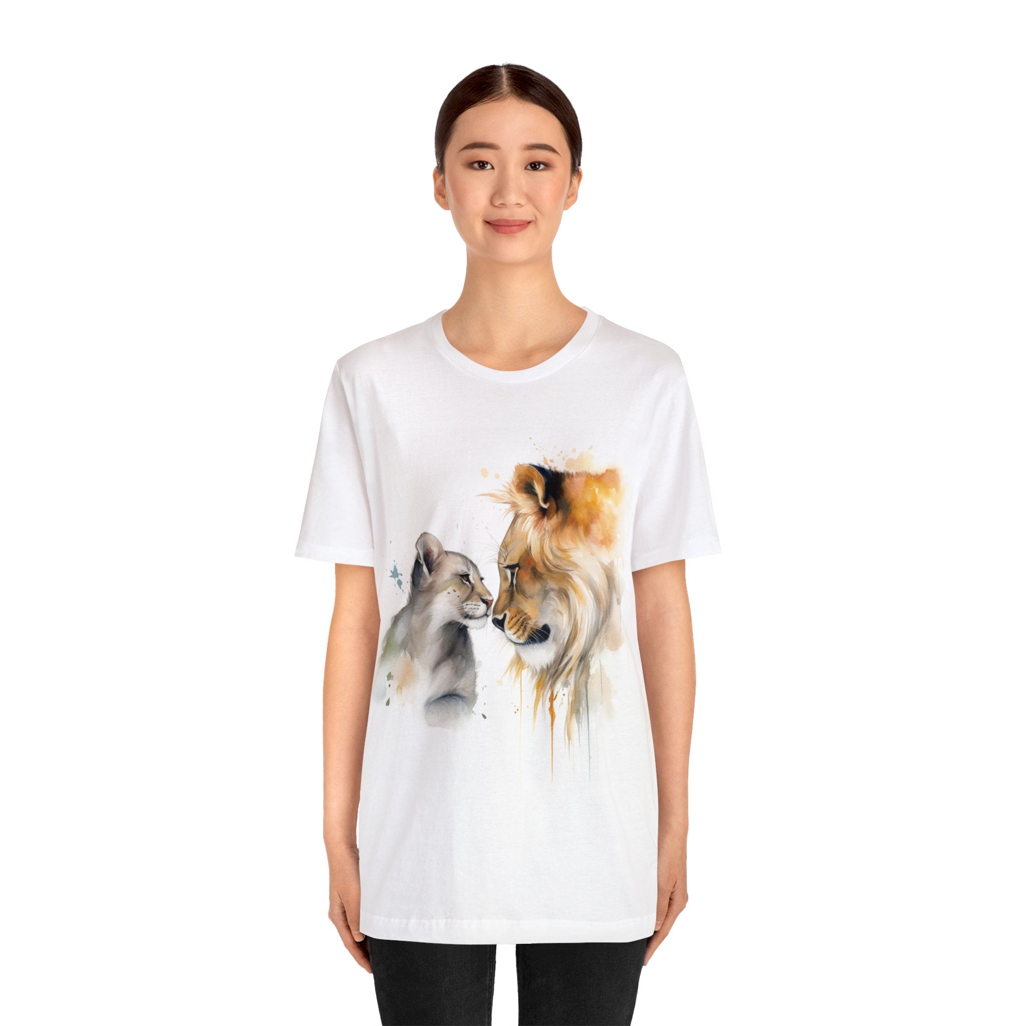 Unisex Jersey Short Sleeve Tee- Lion and Cub Perfect for Animal Lovers Big Cat Family Enthusiasts