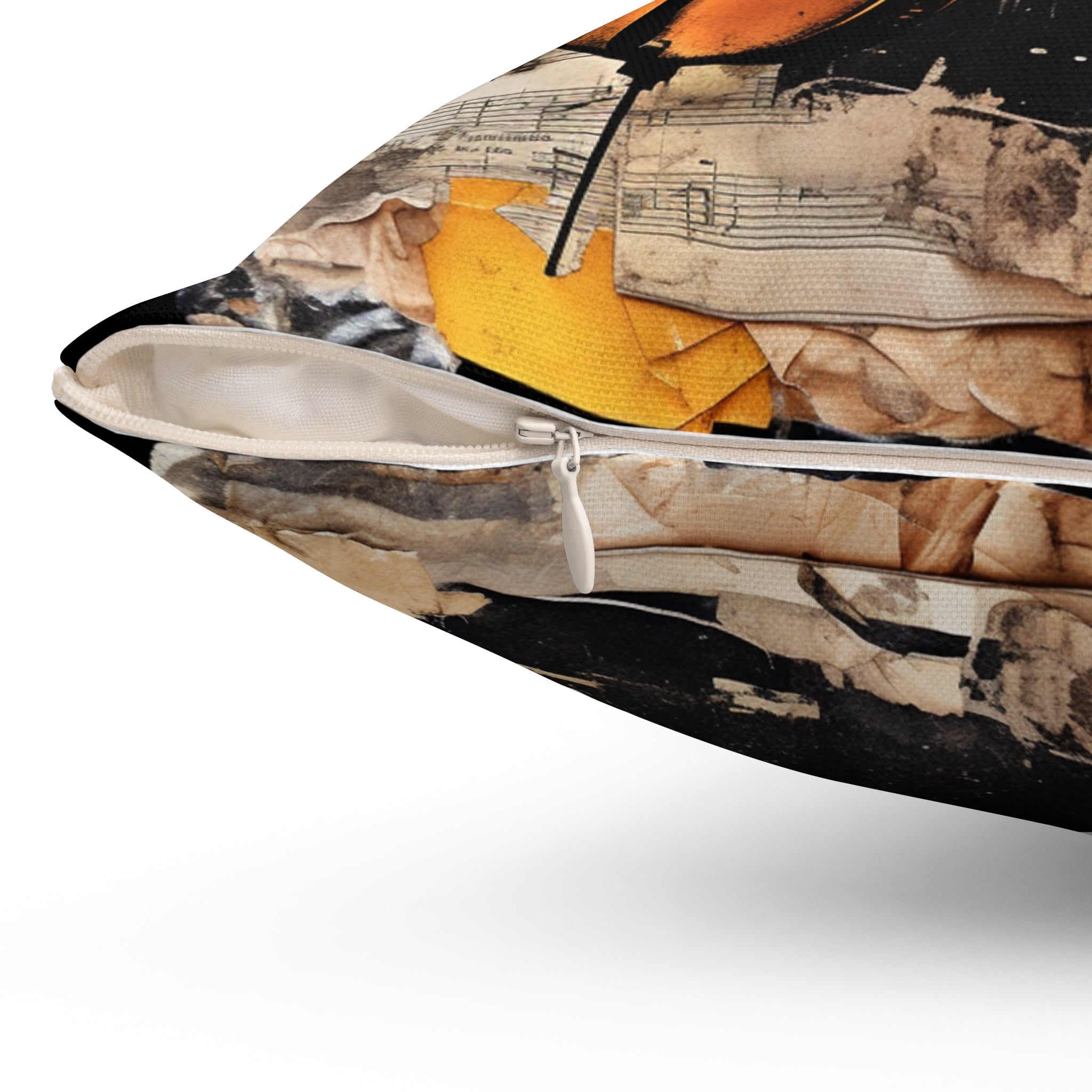 Spun Polyester Square Pillow- Guitar and Piano Music Collage (Professional Art)