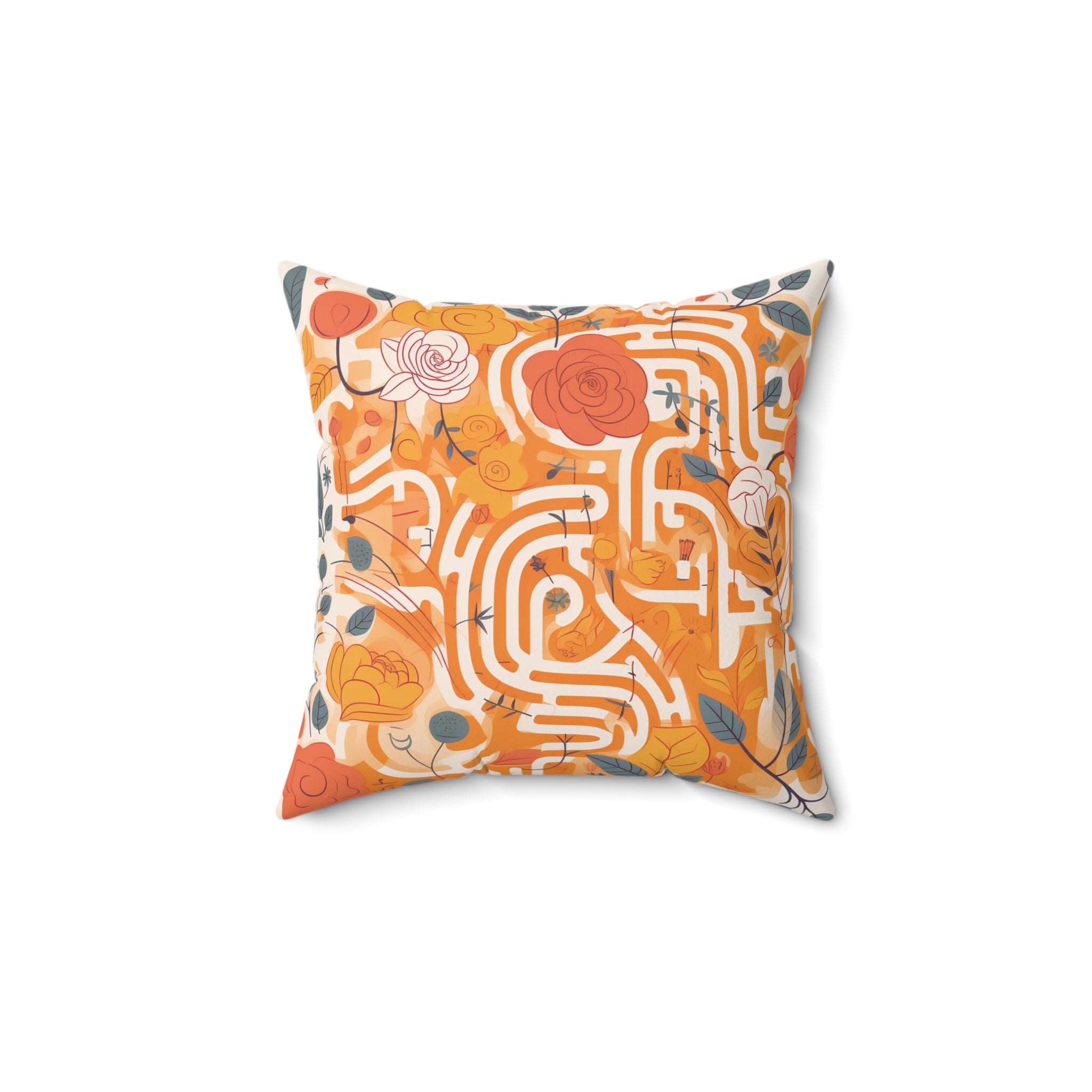 Spun Polyester Square Pillow-Floral Maze with Bright Vibrant Colors of Sunset Perfect for Thanksgiving and Holidays Art