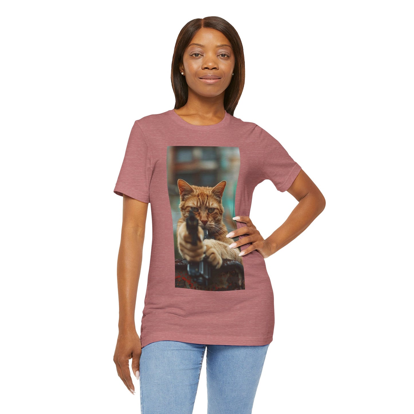 Stealth Paws: Feline Hitman Women's Jersey Short Sleeve Tee - Quirky Cat-Themed Apparel for Fashion-Forward Cat Lovers