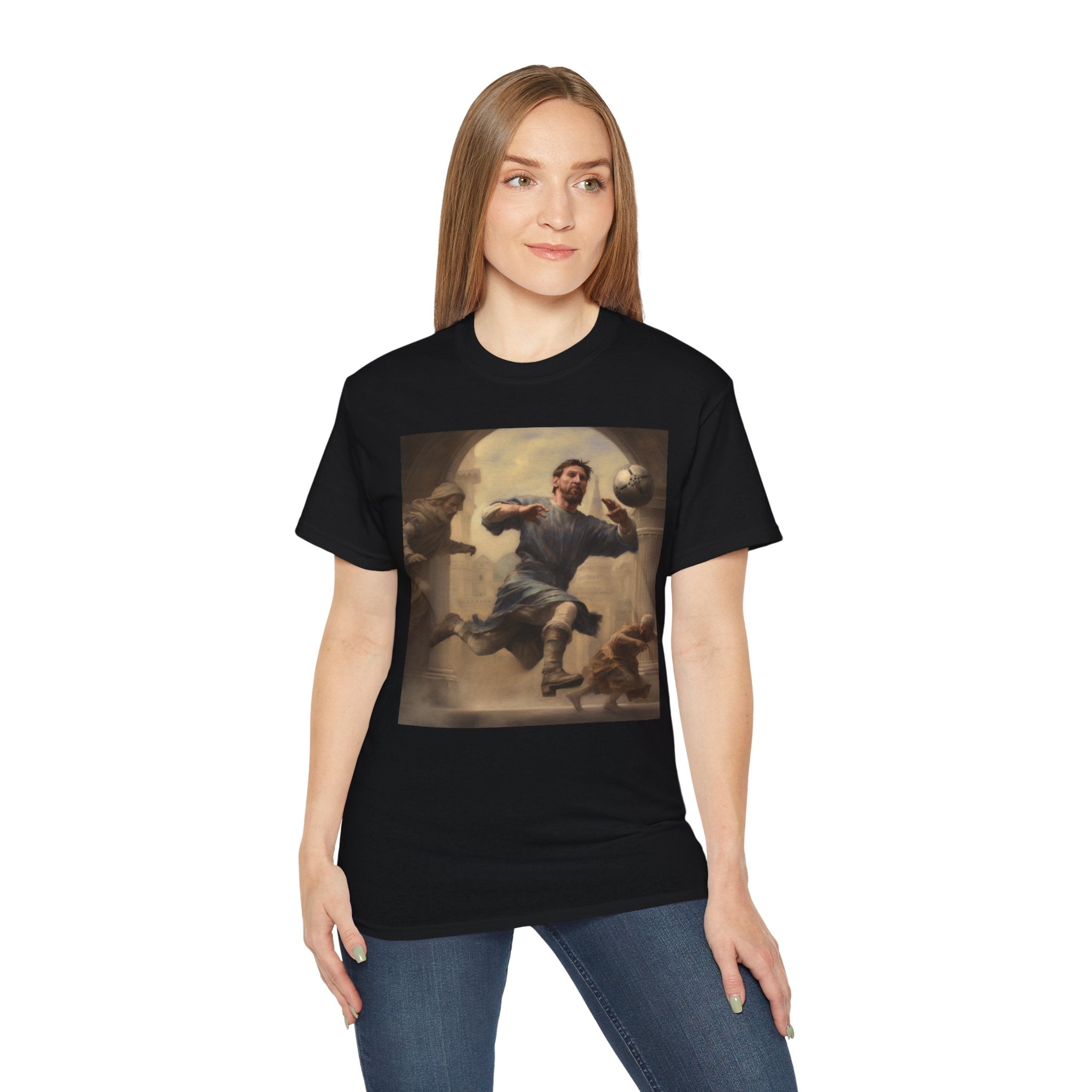 Michelangelo-Inspired Lionel Tee - Unisex Ultra Cotton Footballer Shirt - Patron Saint of Football Artistic Top - Renaissance Sports Fan Gift for Team