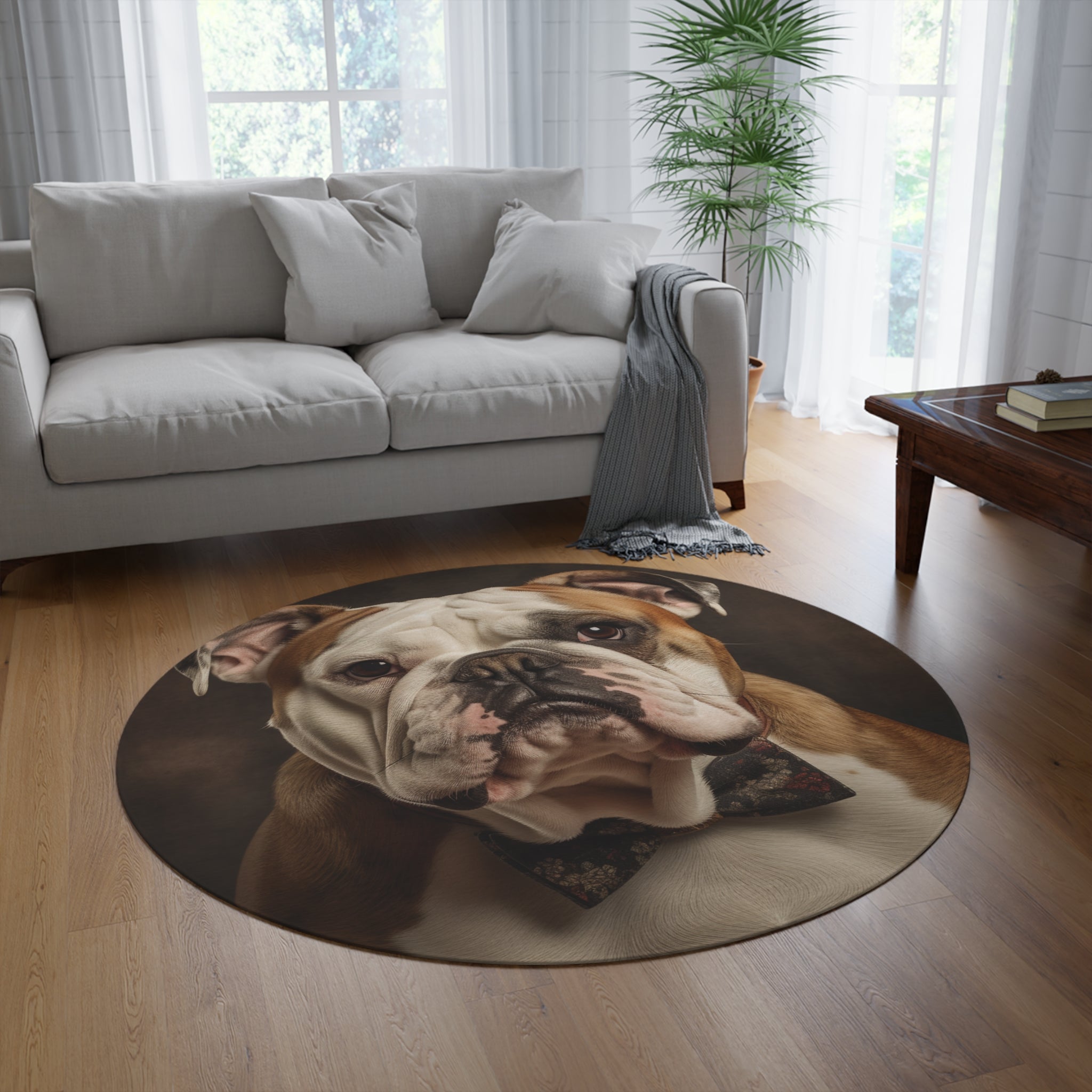 Distinguished Bulldog Round Rug - Elegant Dog Themed Floor Decor - Charming Pet Portrait Rug - Unique Bulldog Lover Home Accessory