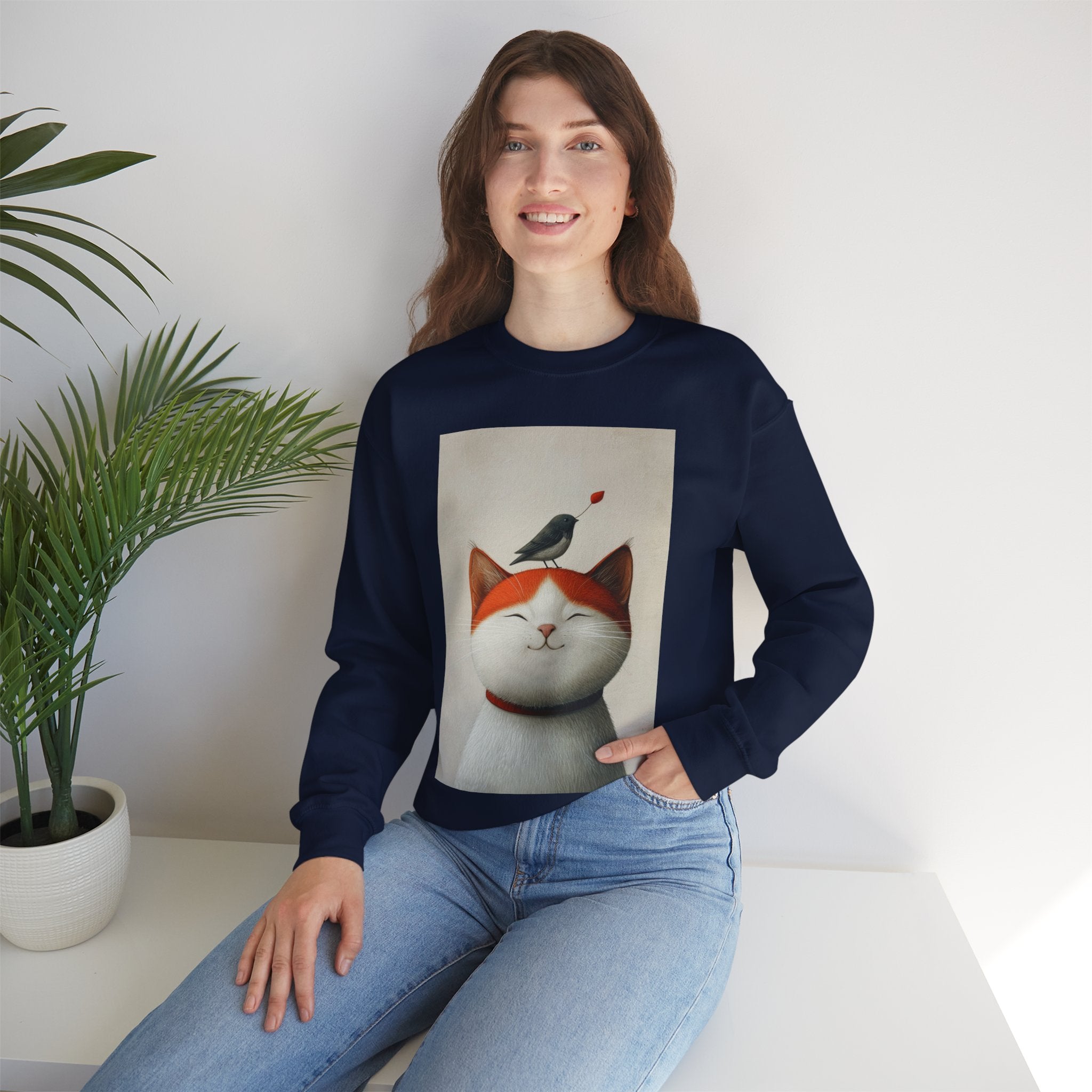 Trusting Bird and Cat Friend Unisex Heavy Blend™ Crewneck Sweatshirt - Cozy Comfort and Unique Style for Animal Lovers