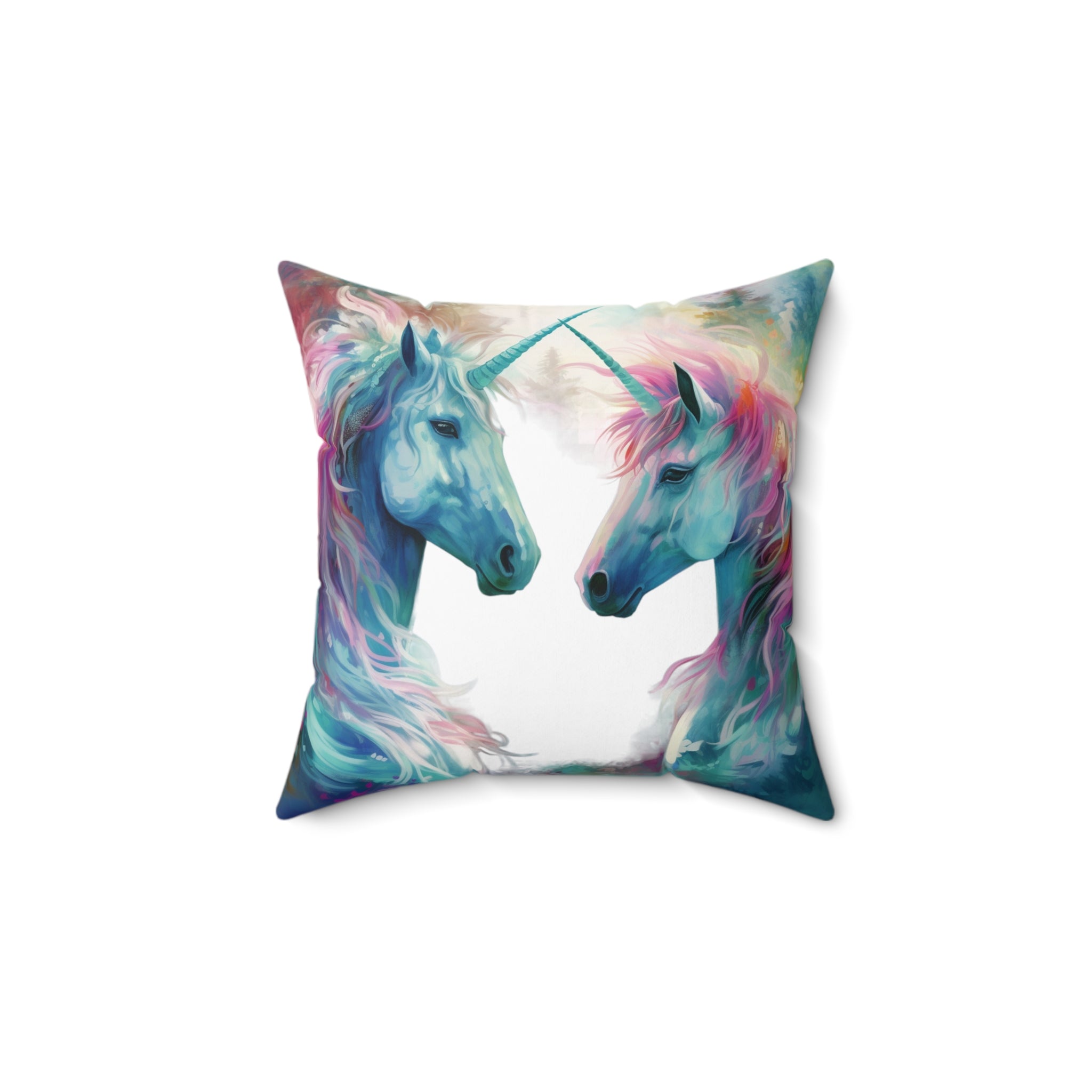 Spun Polyester Square Pillow-"Unicorn Lovers" Beautiful Watercolor Art Gift for Girls Bedroom or Playroom Lounge Areas