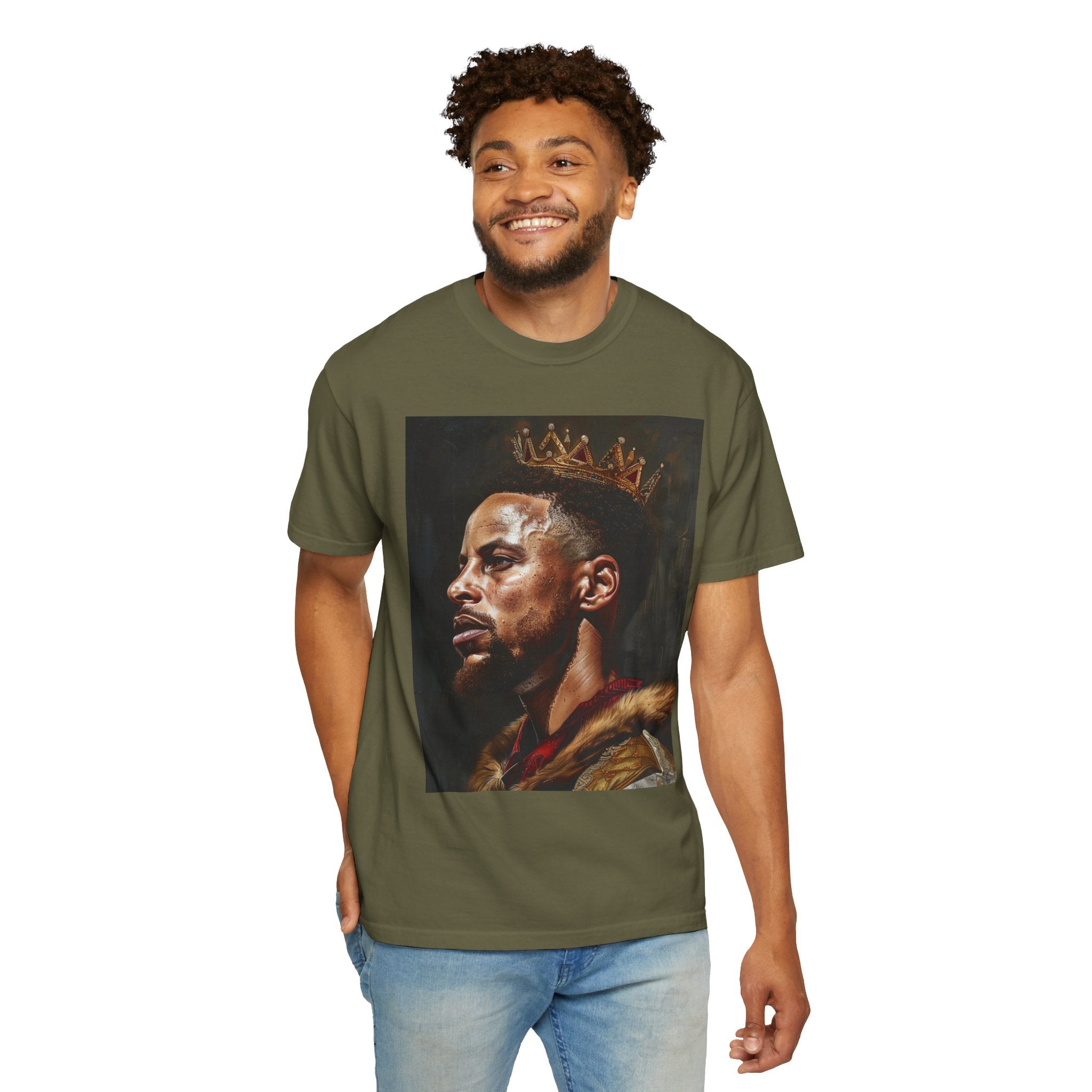 Court Classics: King Steph Renaissance Masterpiece Unisex Garment-Dyed T-Shirt - A Tribute to Basketball Royalty