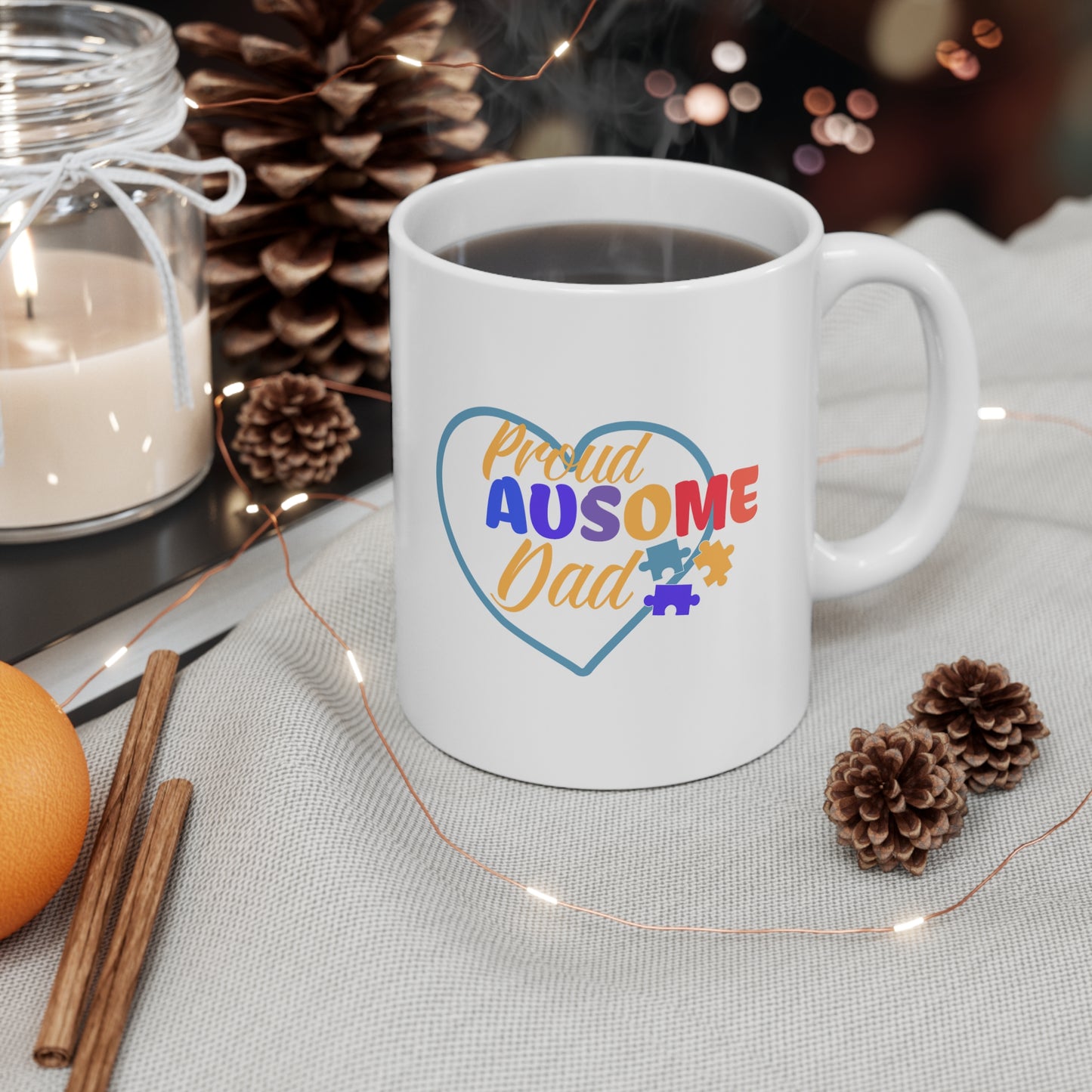 "Ausome Dad" Autism Awareness and Support Ceramic Mug 11oz: Celebrating Exceptional Fathers with Every Sip - A Heartfelt Tribute to Parenthood and Understanding