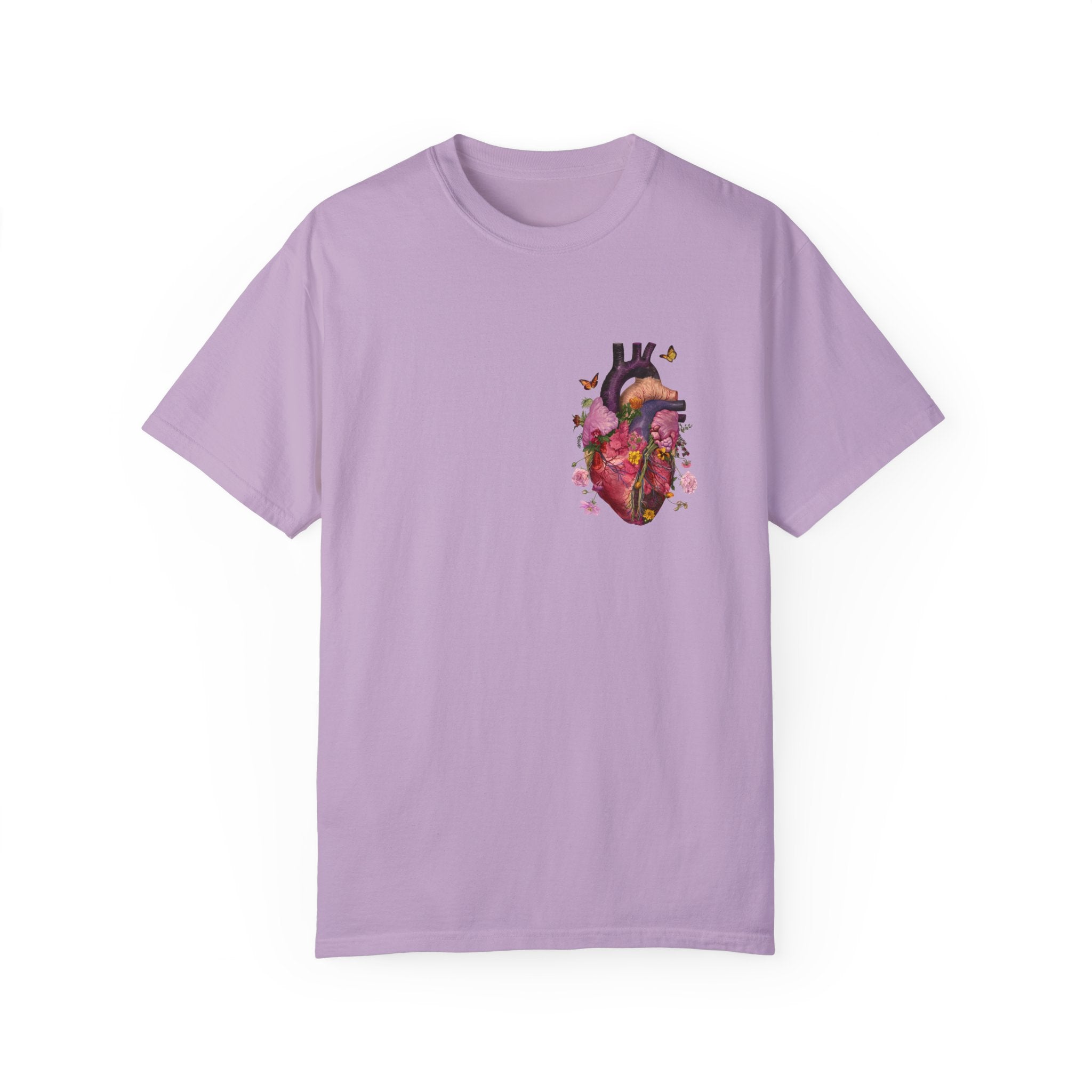 Botanical Heartbeat: Floral Heart Anatomy Unisex Garment-Dyed T-Shirt - Wearable Art with a Touch of Nature