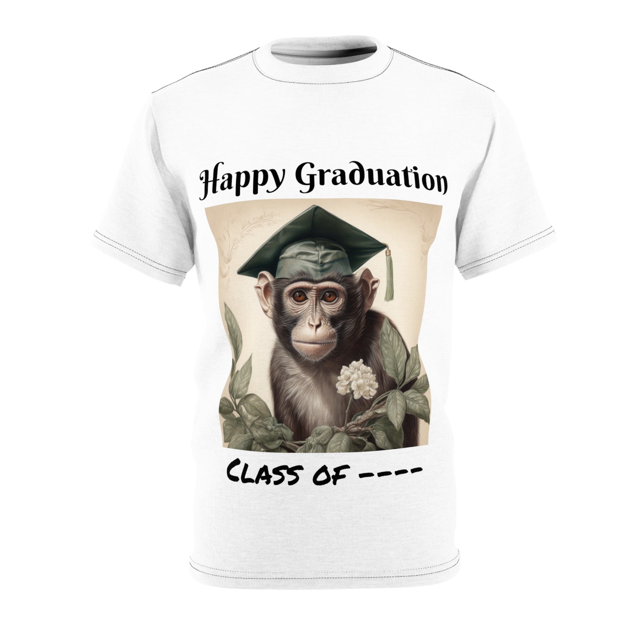 Graduation Gift Funny Shirt! Perfect Graduation Gift T-Shirt for Graduation Day with a Personalized Message - Happy Graduation Cute Small Monkey with Graduation Cap Unisex Cut & Sew Tee (AOP)