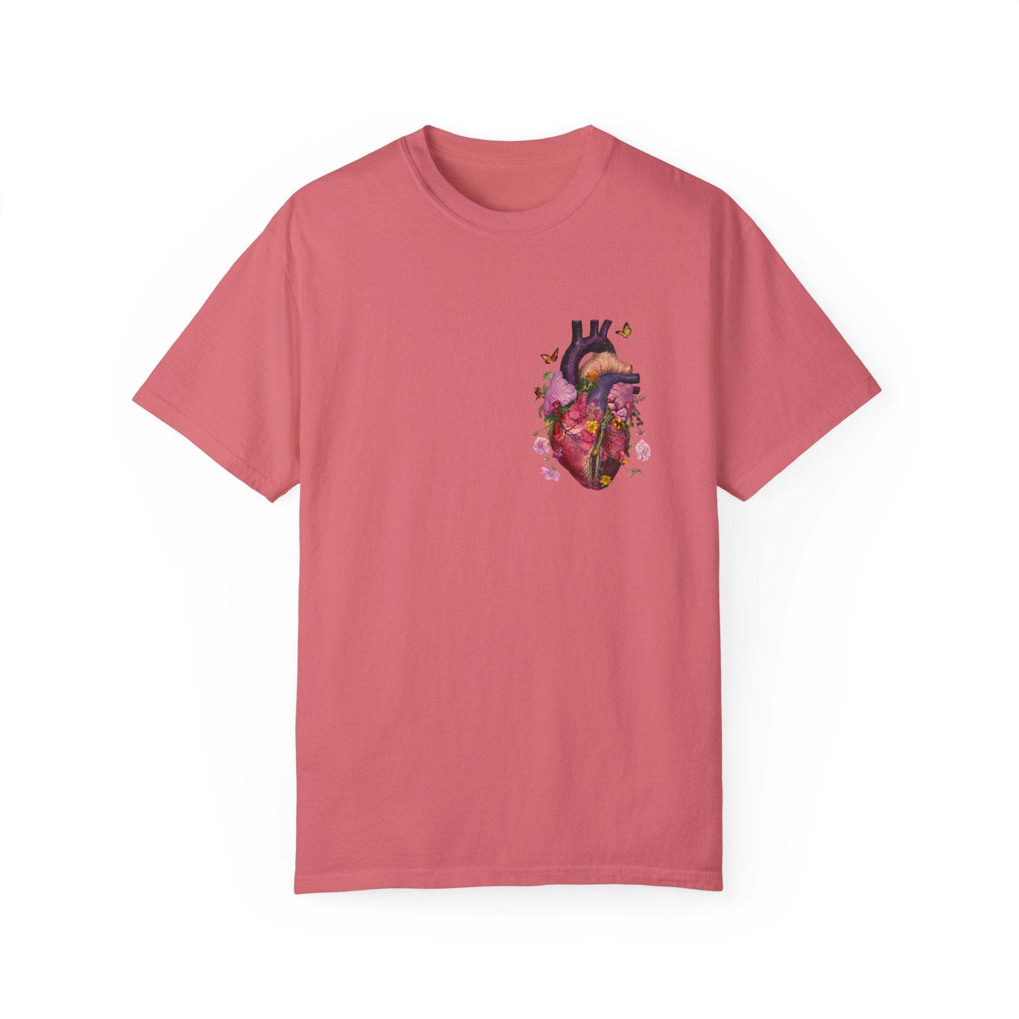 Botanical Heartbeat: Floral Heart Anatomy Unisex Garment-Dyed T-Shirt - Wearable Art with a Touch of Nature