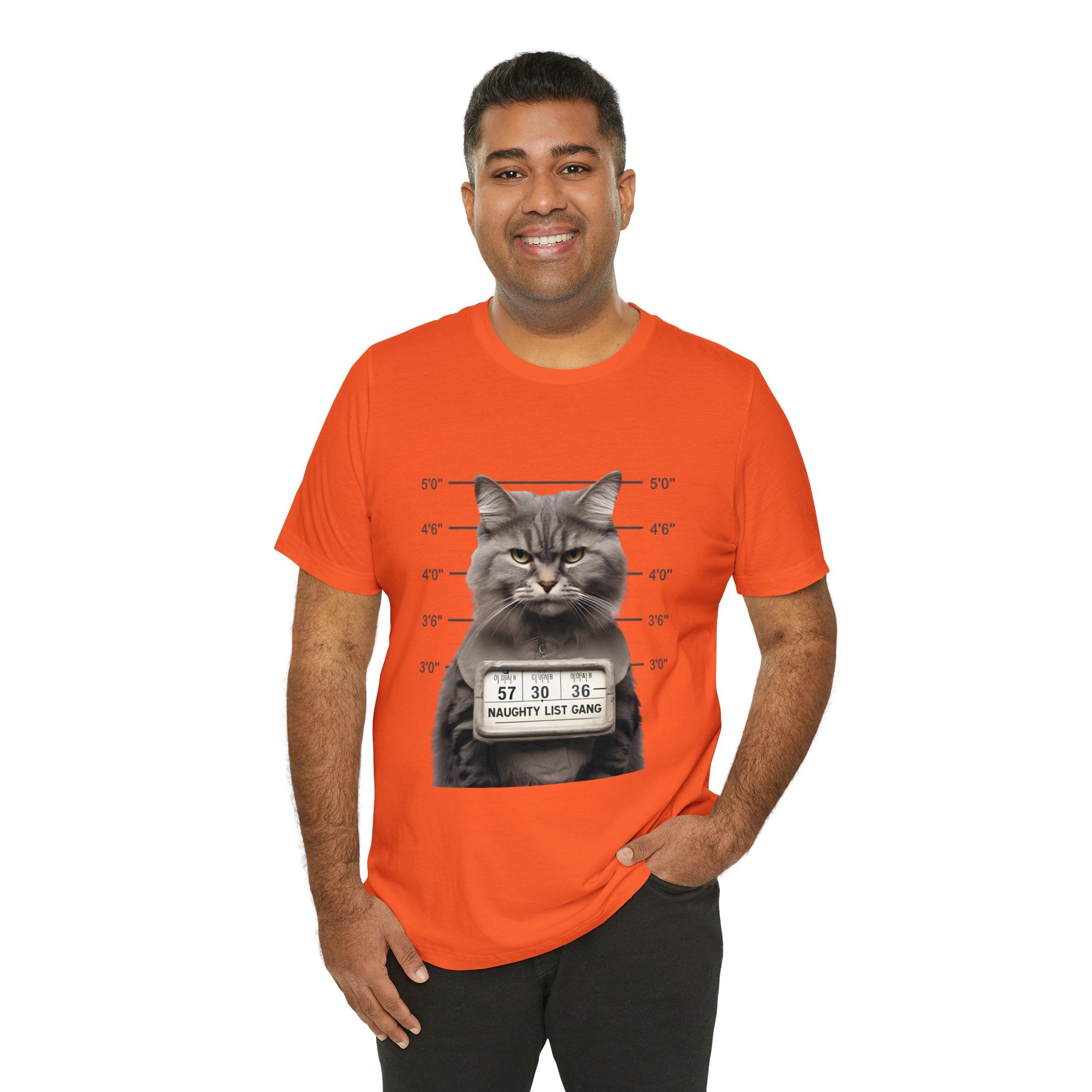 Naughty Cat Gang Cat in a Line-up Funny Unisex Jersey Short Sleeve Tee - Humorous Feline Apparel for Cat Lovers