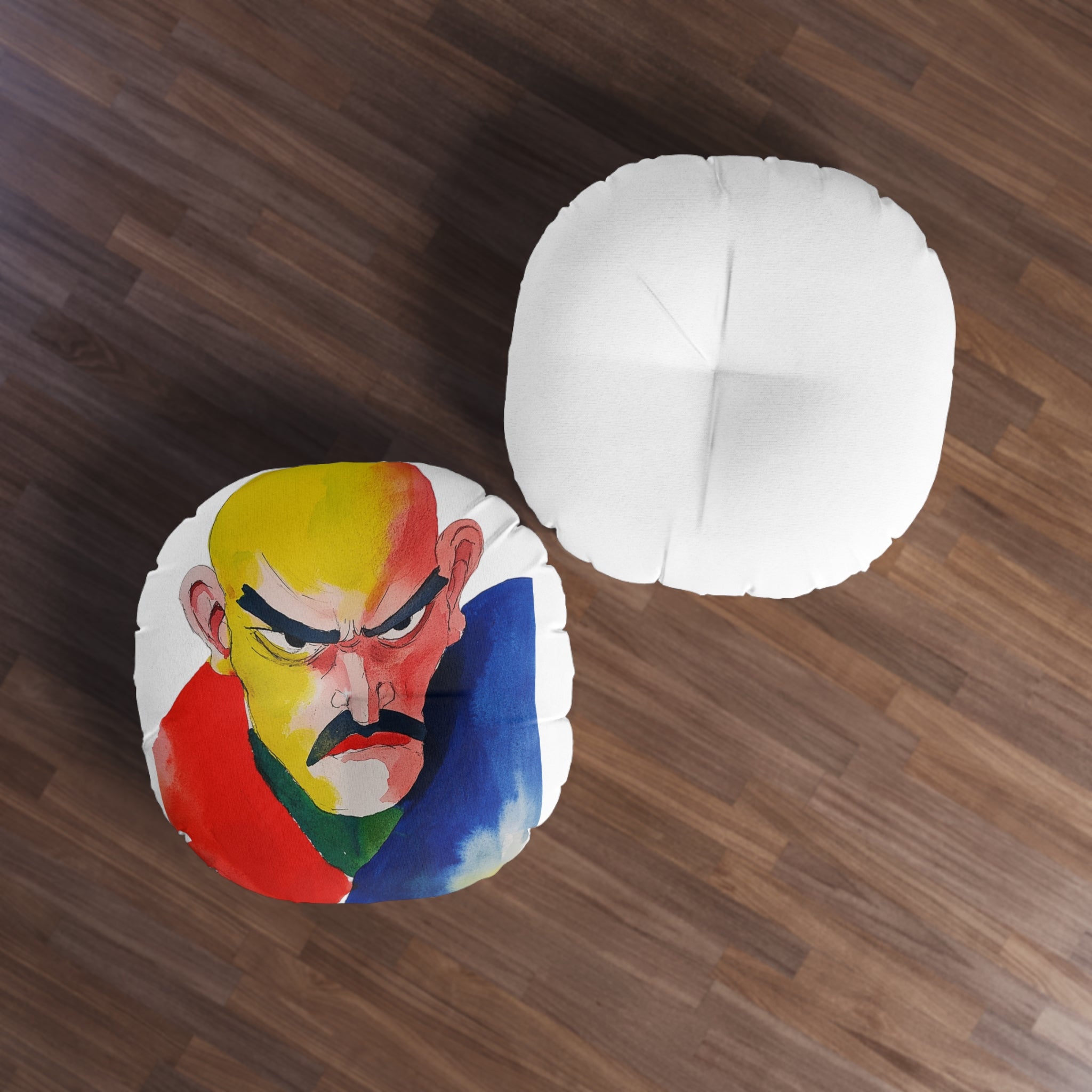 Fierce Focus: Japanese Man Determined Face Round Floor Pillow - Add Strength to Your Space