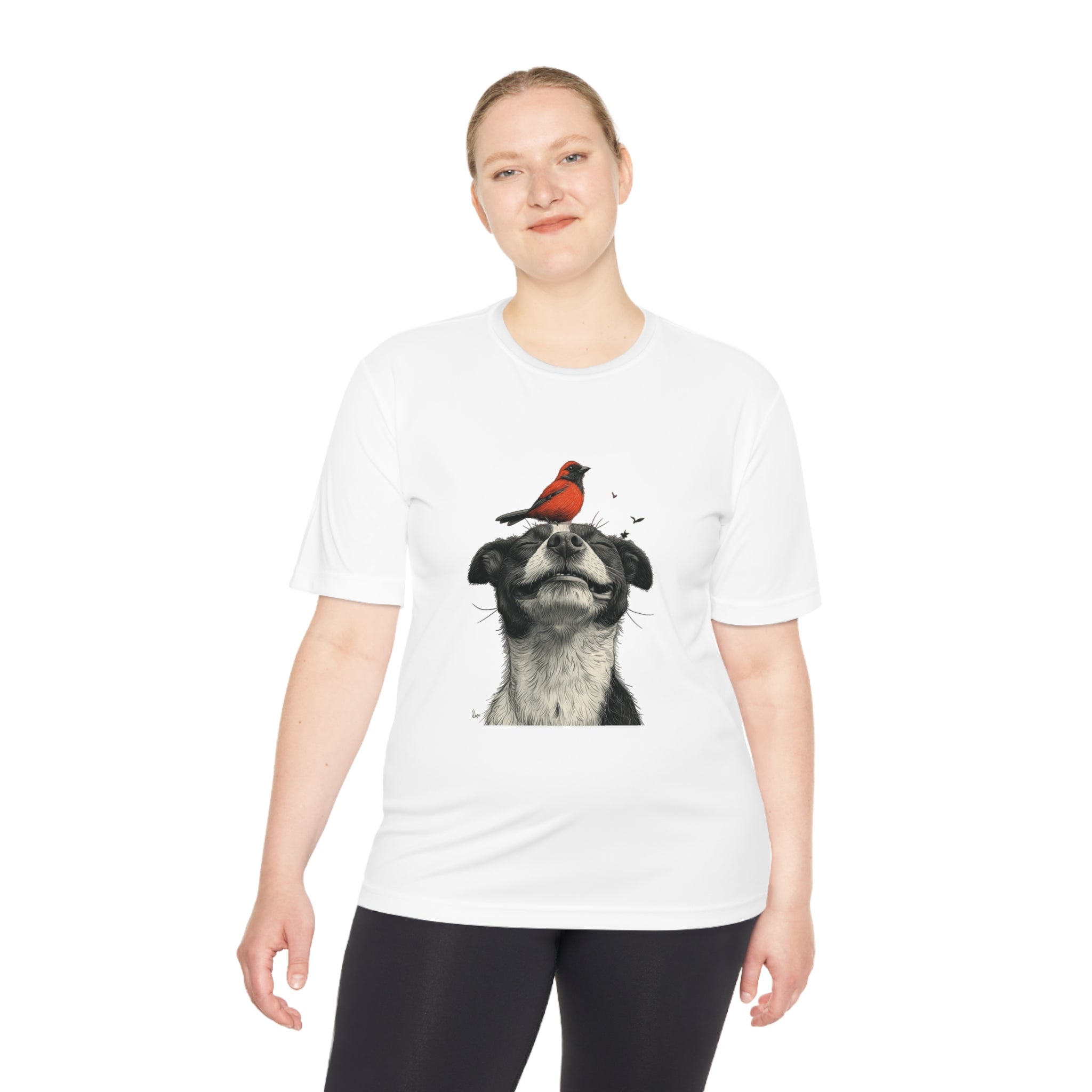 Perfect for Casual Fridays! Dog and Bird Pals Unisex MoistuDog and Bird Pals Unisex Moisture Wicking Tee - Comfortable and Stylish Apparel for Animal Loversre Wicking Tee - Comfortable and Stylish Apparel for Animal Lovers