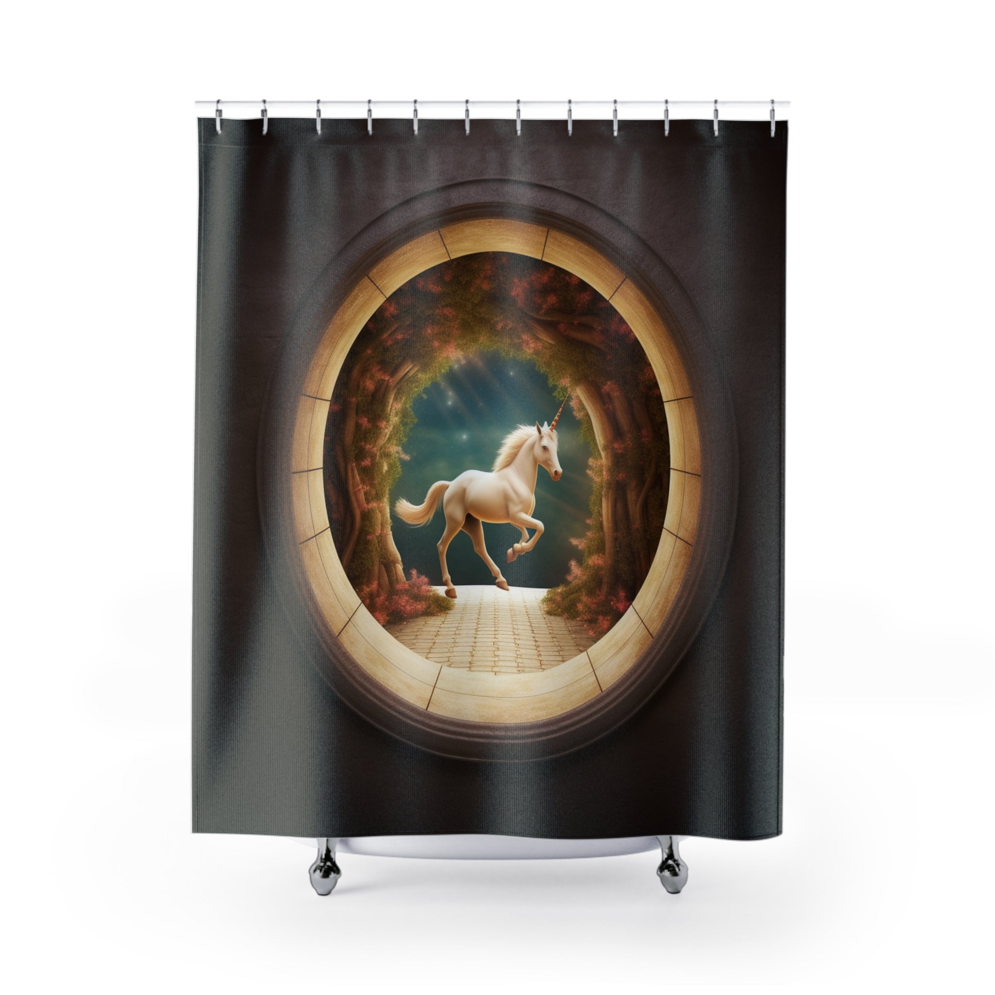 Enhance Any Space with Our Hyper-Realistic Unicorn Art Illusion Portal Tapestry & Shower Curtain - Ideal Girls Room Decor Gift for Contemporary Home Décor Enthusiasts and Fans of Fanstasy 🌟🏢🛁