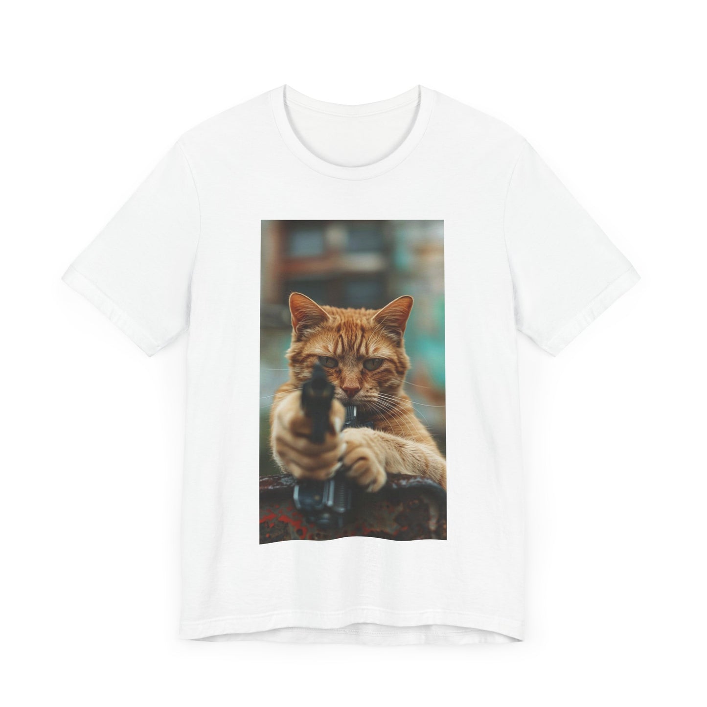 Stealth Paws: Feline Hitman Women's Jersey Short Sleeve Tee - Quirky Cat-Themed Apparel for Fashion-Forward Cat Lovers