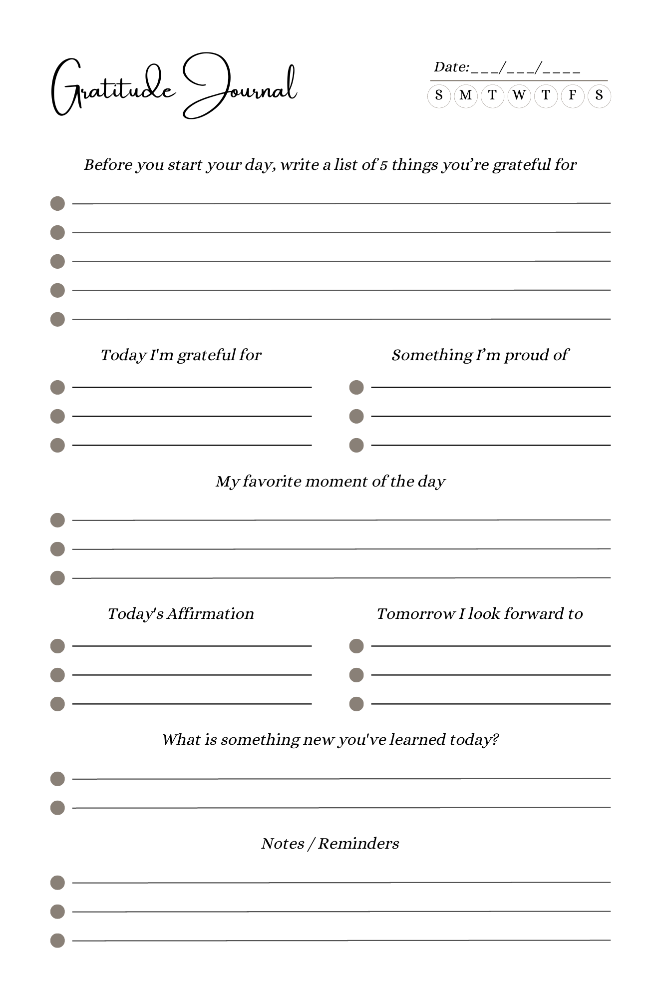Printable pages of valuable content for download, this journal is more than just a book; it's a tool to help you cultivate a habit of gratitude, reduce stress, and increase your overall well-being. Start each day with a grateful heart and watch how it transforms your perspective.