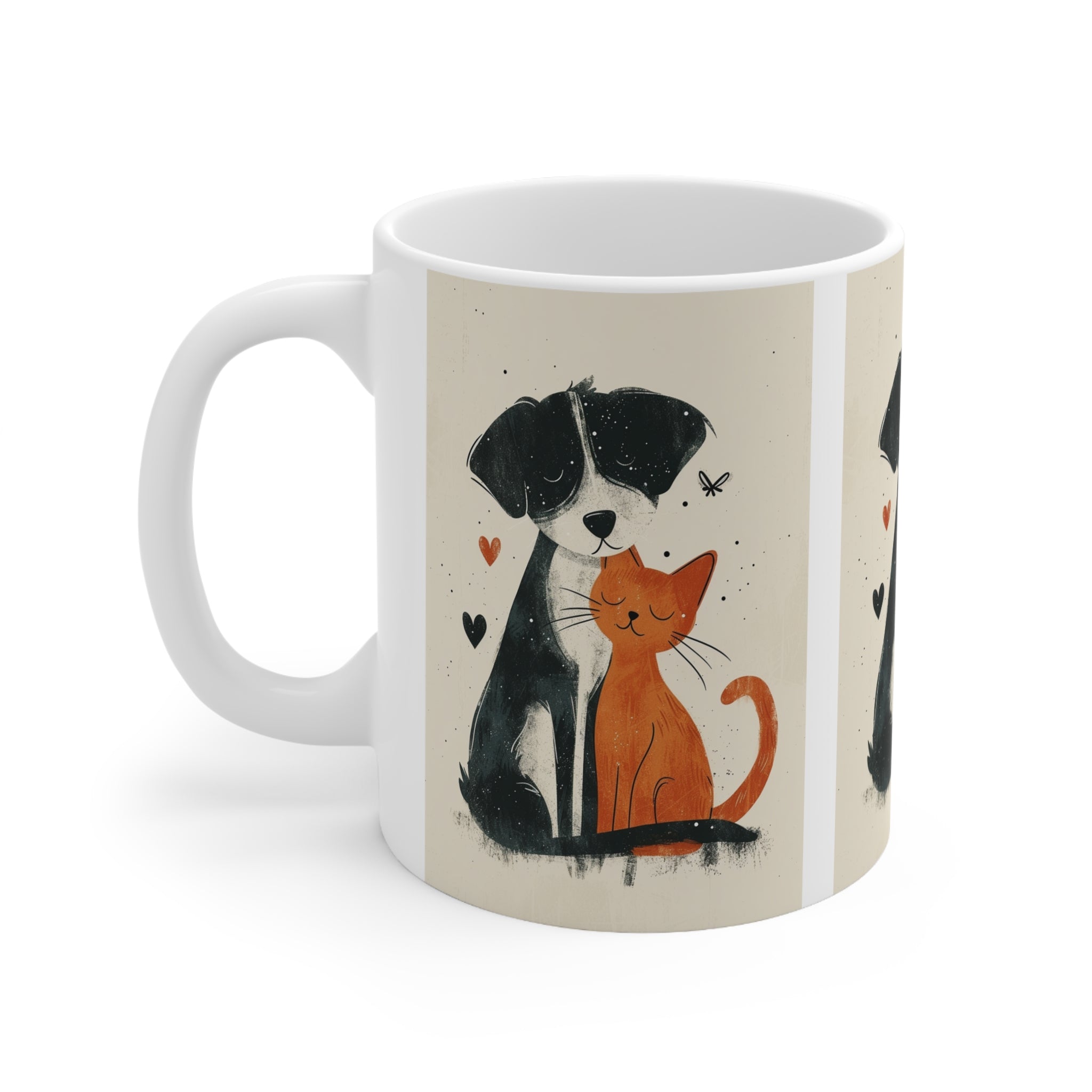 Feline and Canine Best Mates Ceramic Mug 11oz - Adorable Cat and Dog Friendship Coffee Cup Gift for Pet Owners and Animal Lovers Who Love Coffee