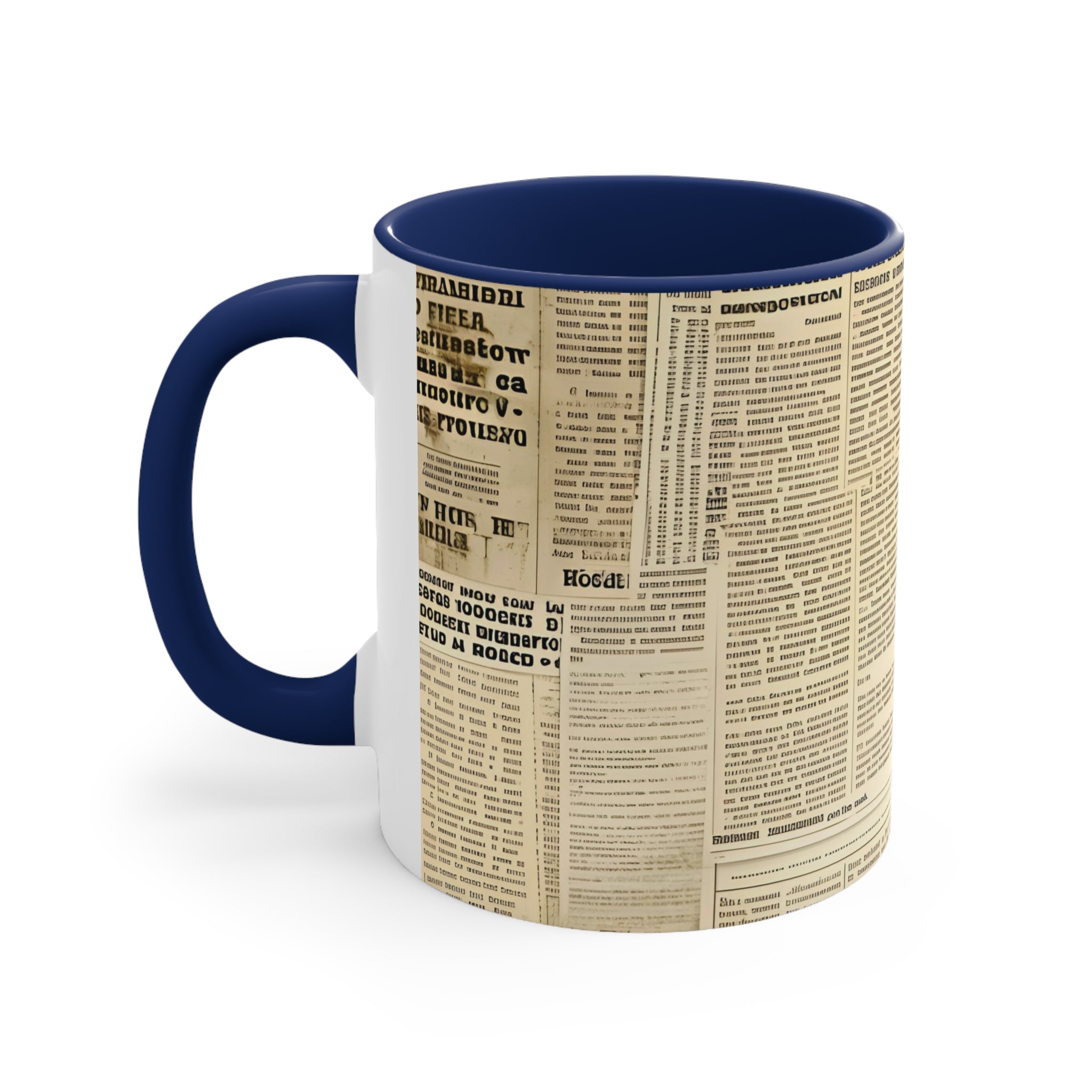 Vintage Newspaper Print Accent Coffee Mug 11oz - Unique Retro Style Drinkware for Coffee and Tea Enthusiasts