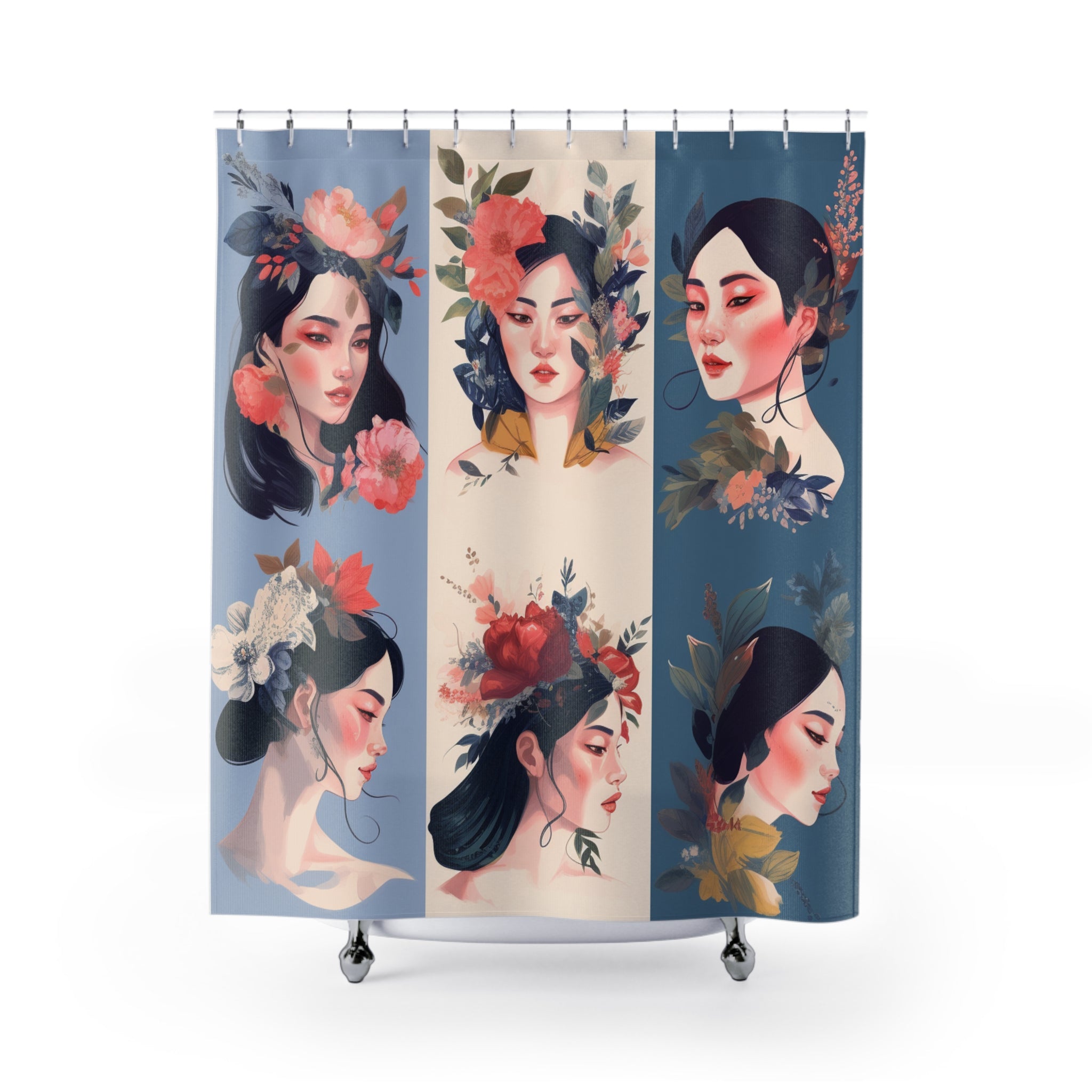 Asian Princess Collage Shower Curtain | Elegant and Cultural Bathroom Decor Housewarming Gift for New Home Owner Decor for New Homeowners