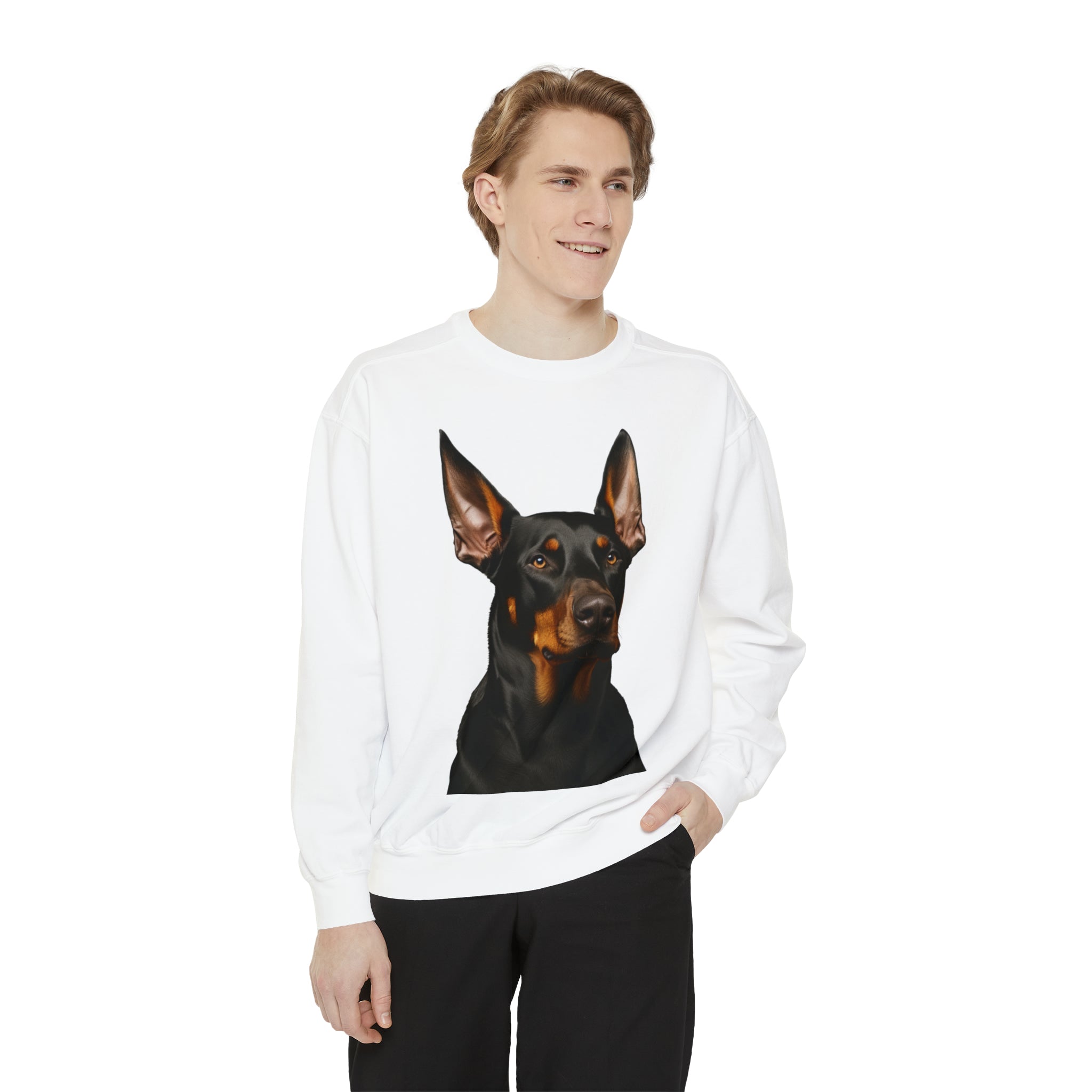 Women's Garment-Dyed Sweatshirt--"Dog Mom" for Dog Lovers and Pet Owners Wear for Dobermann Pinscher Moms