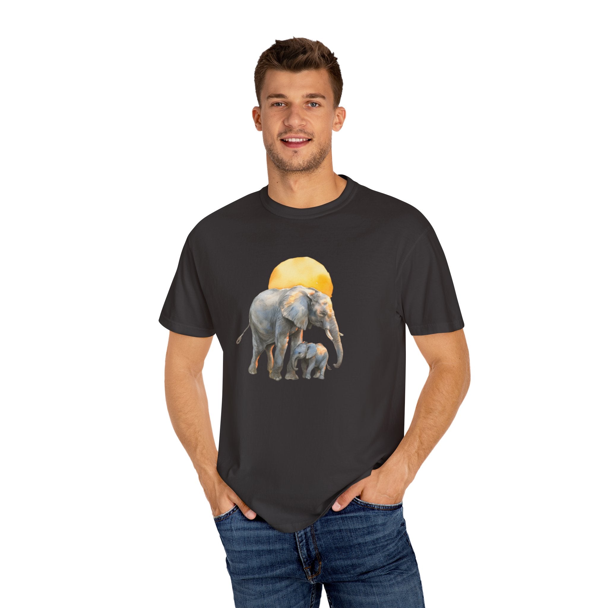 Elevate Your Style with the Elephant Parent and Child Unisex Garment-Dyed T-shirt 🐘👕Gift for Animal Lovers and Relaxing Walks in the Park