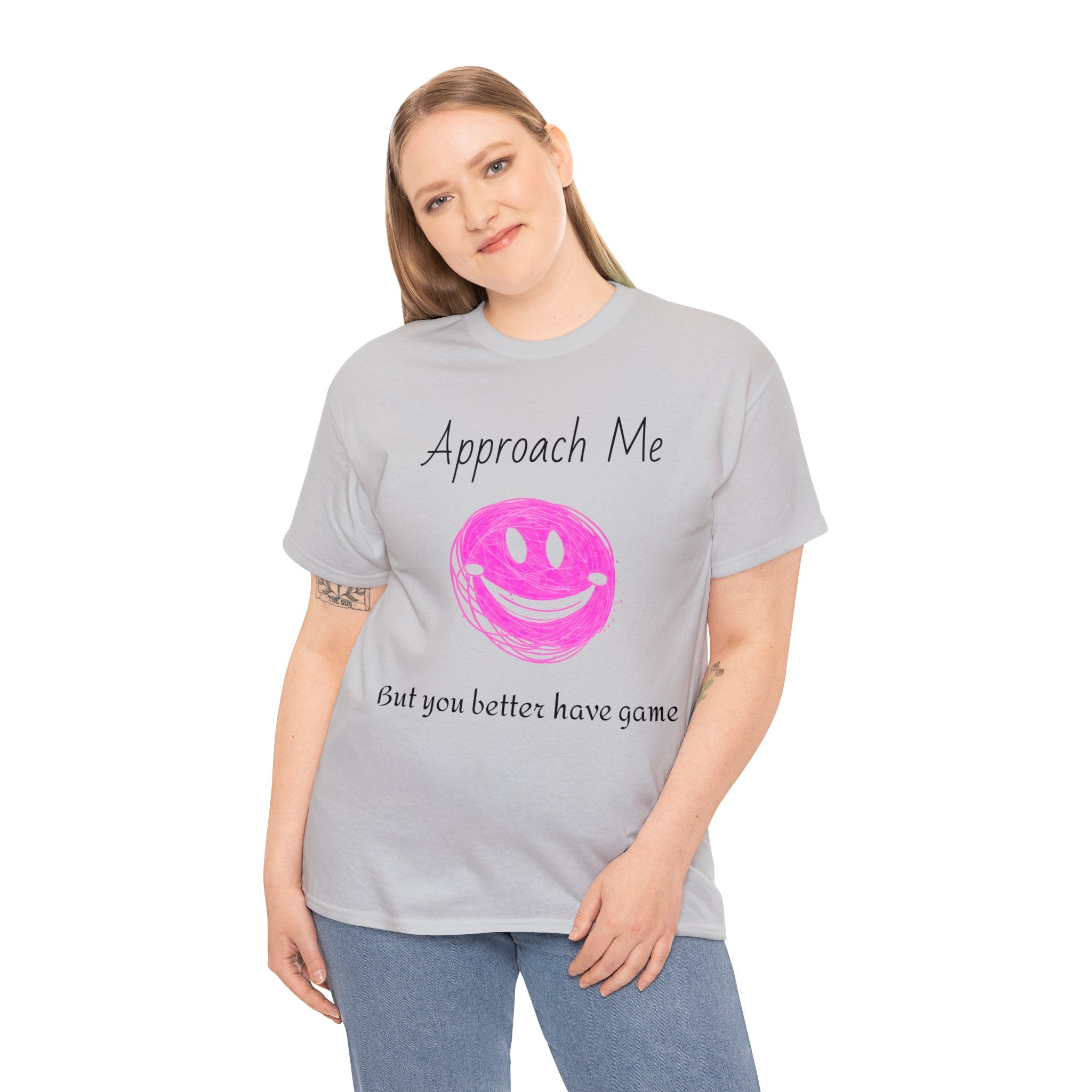 Dare to Date: The Ultimate 'Approach Me If You Dare' Challenge - A Women's Unisex Heavy Cotton Tee Perfect for Social Events, Recreational Activities, and Making Bold Statements