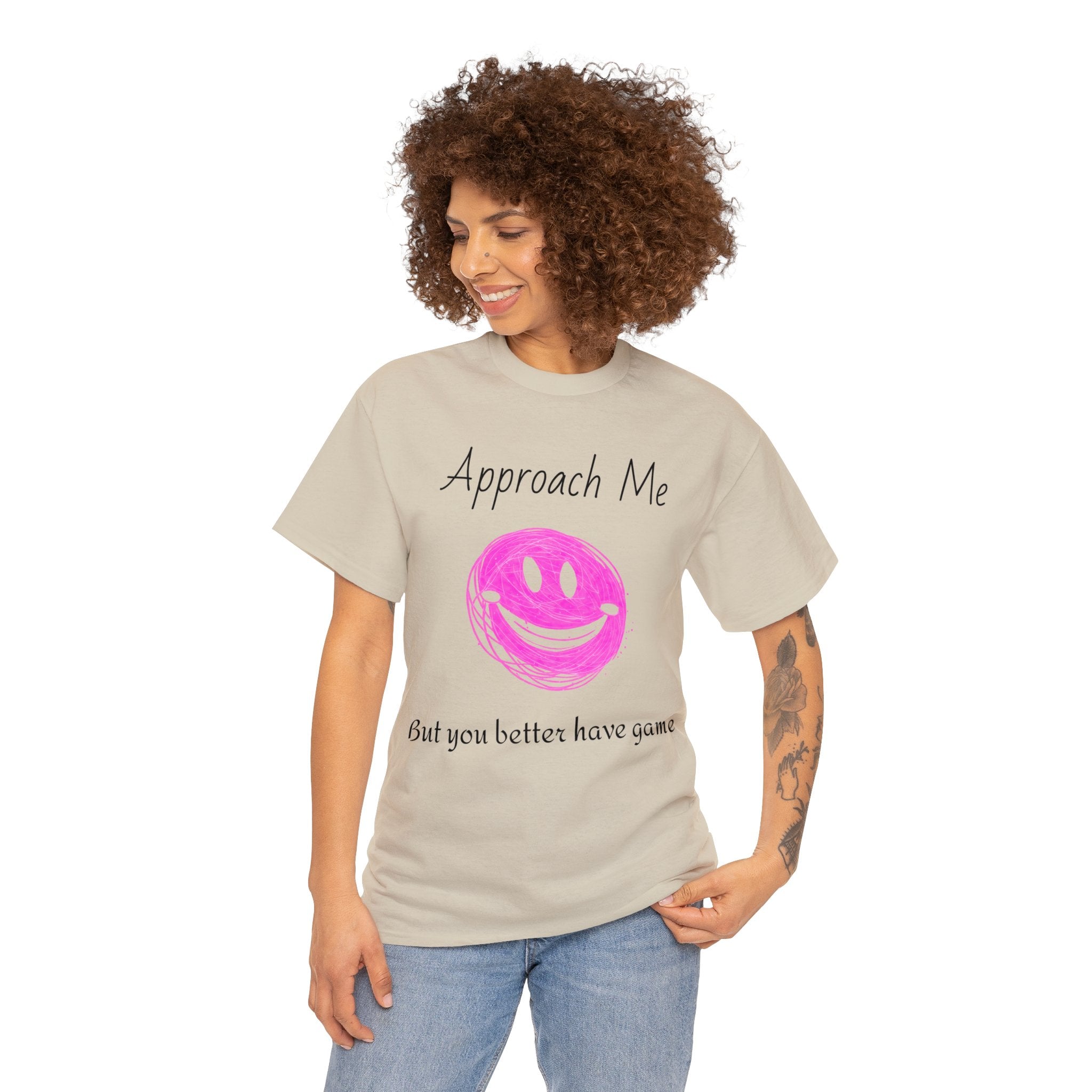 Dare to Date: The Ultimate 'Approach Me If You Dare' Challenge - A Women's Unisex Heavy Cotton Tee Perfect for Social Events, Recreational Activities, and Making Bold Statements