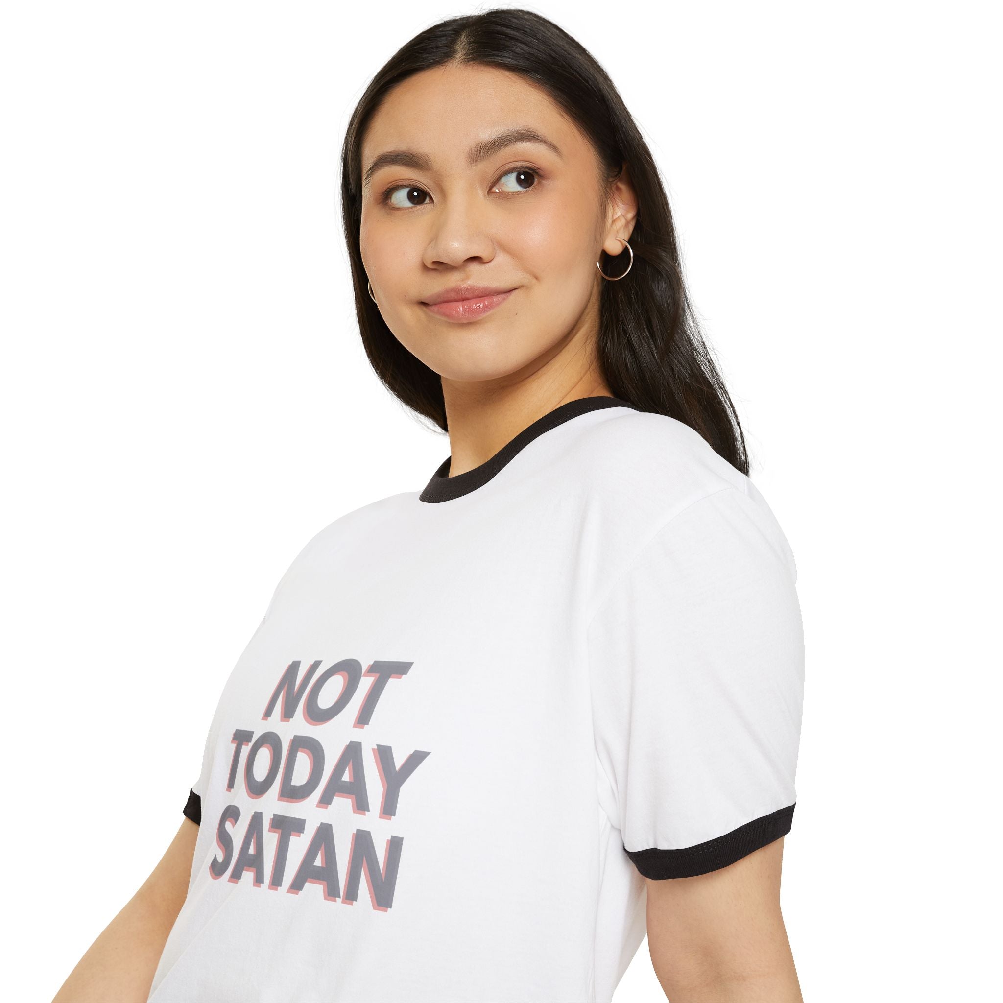 Not Today, Satan: Unisex Cotton Ringer T-Shirt - Bold, Playful, and Comfortable