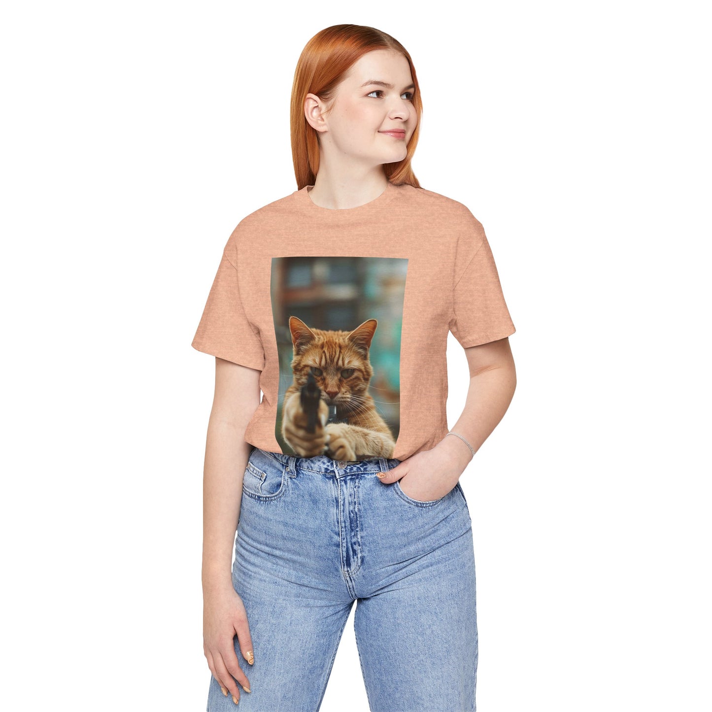 Stealth Paws: Feline Hitman Women's Jersey Short Sleeve Tee - Quirky Cat-Themed Apparel for Fashion-Forward Cat Lovers