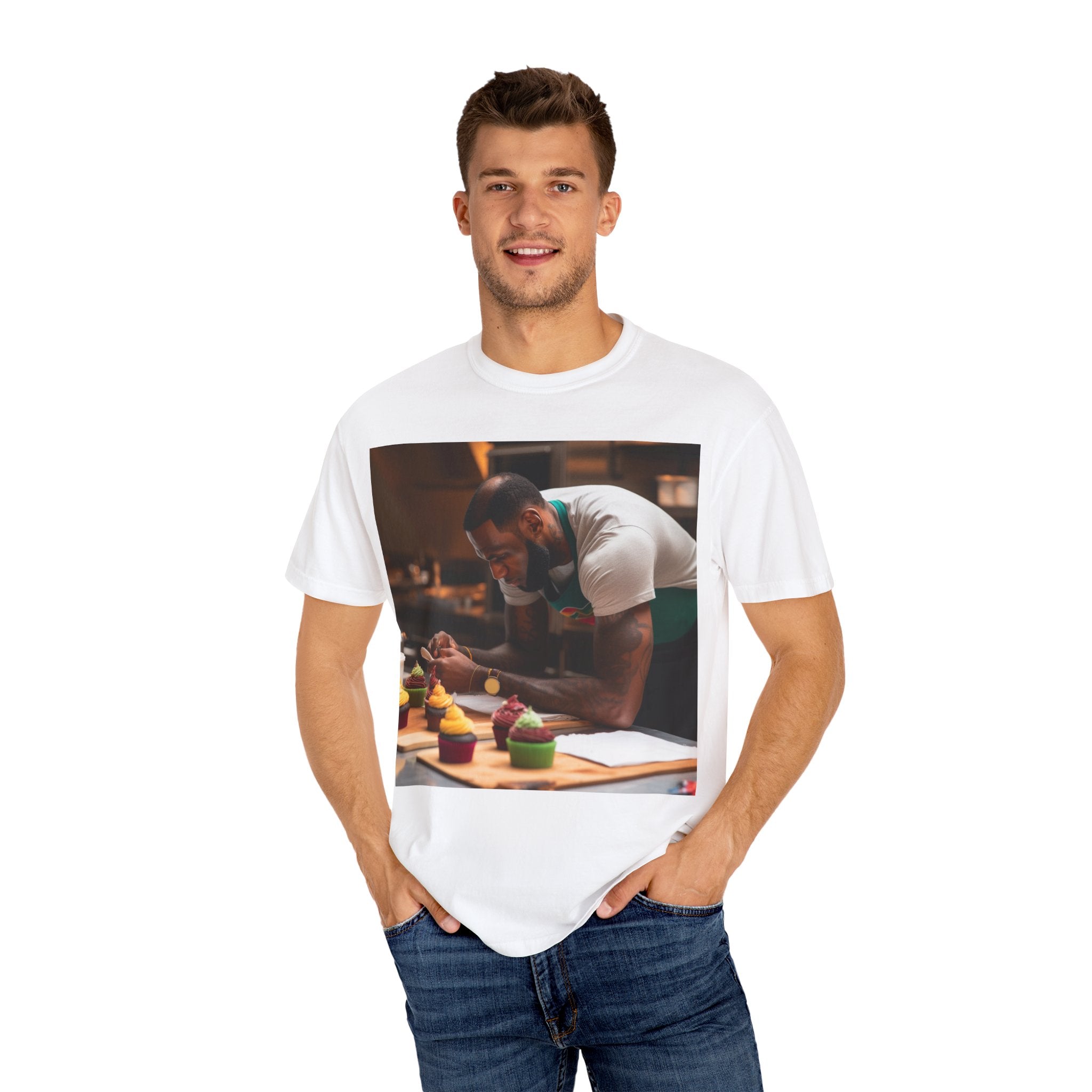 Make Yourself the Center of Compliments with this Gift for Basketball Fans Elevate Your Baking Game with the 'Baking with a Basketball Legend' Athletes Garment-Dyed T-shirt - Sporty Comfort for Culinary Creations