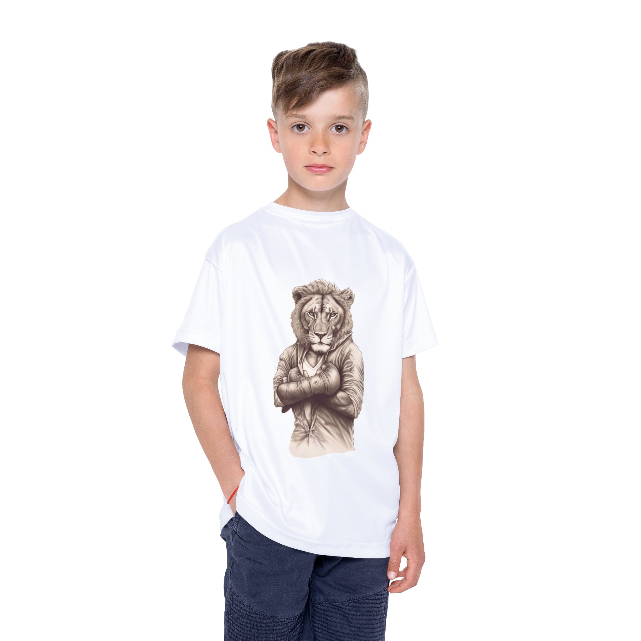 Kids Sports Shirt Gift for Boxing Fan Lion Sketch Art Birthday Present for Young Boxers Athletic Wear