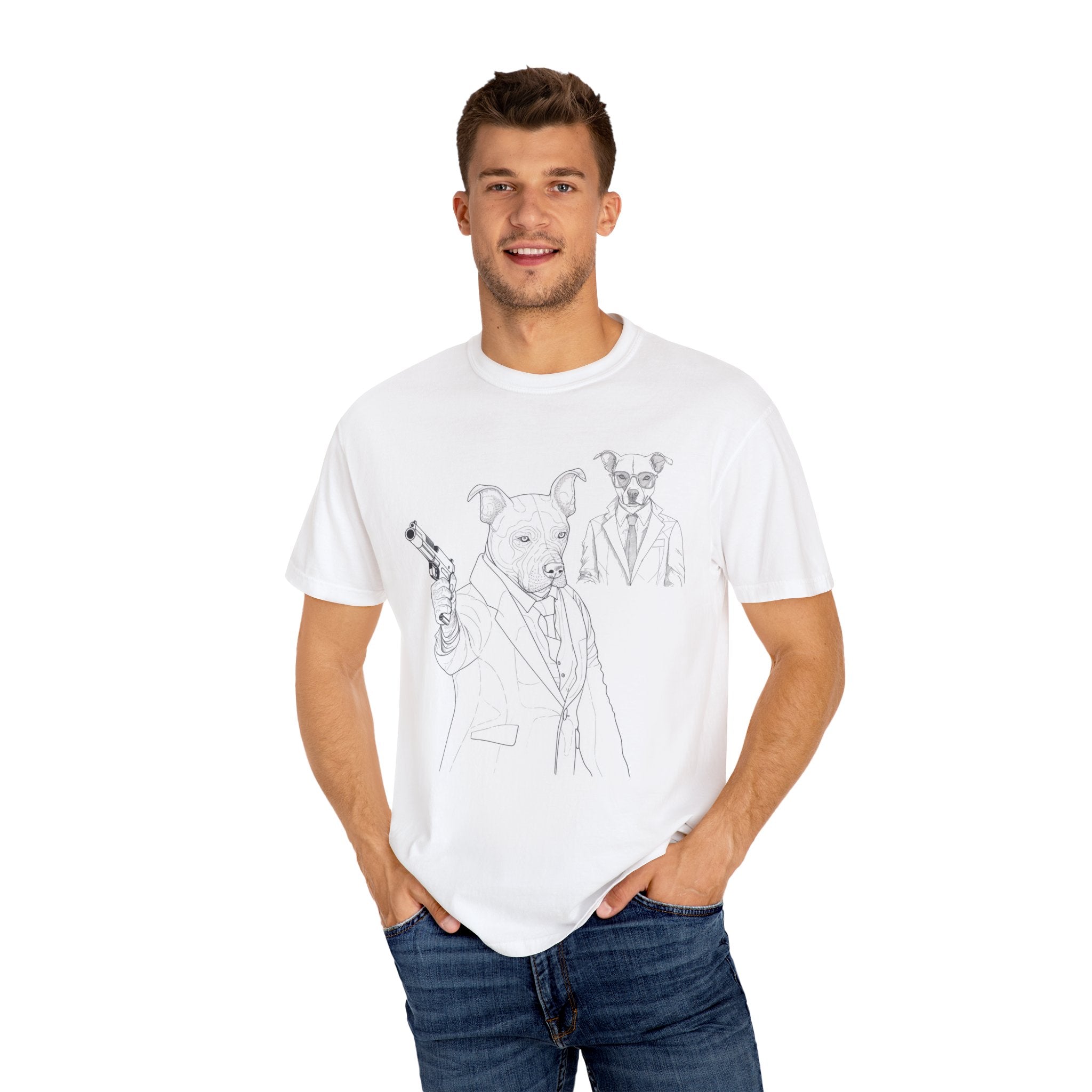 Dog Hitman Funny T-Shirt  - Confidence Building Shirt - Single Line Art Dog Shirt - Quirky Animal Top Gift for Dog Lovers - Pet Lover Gift