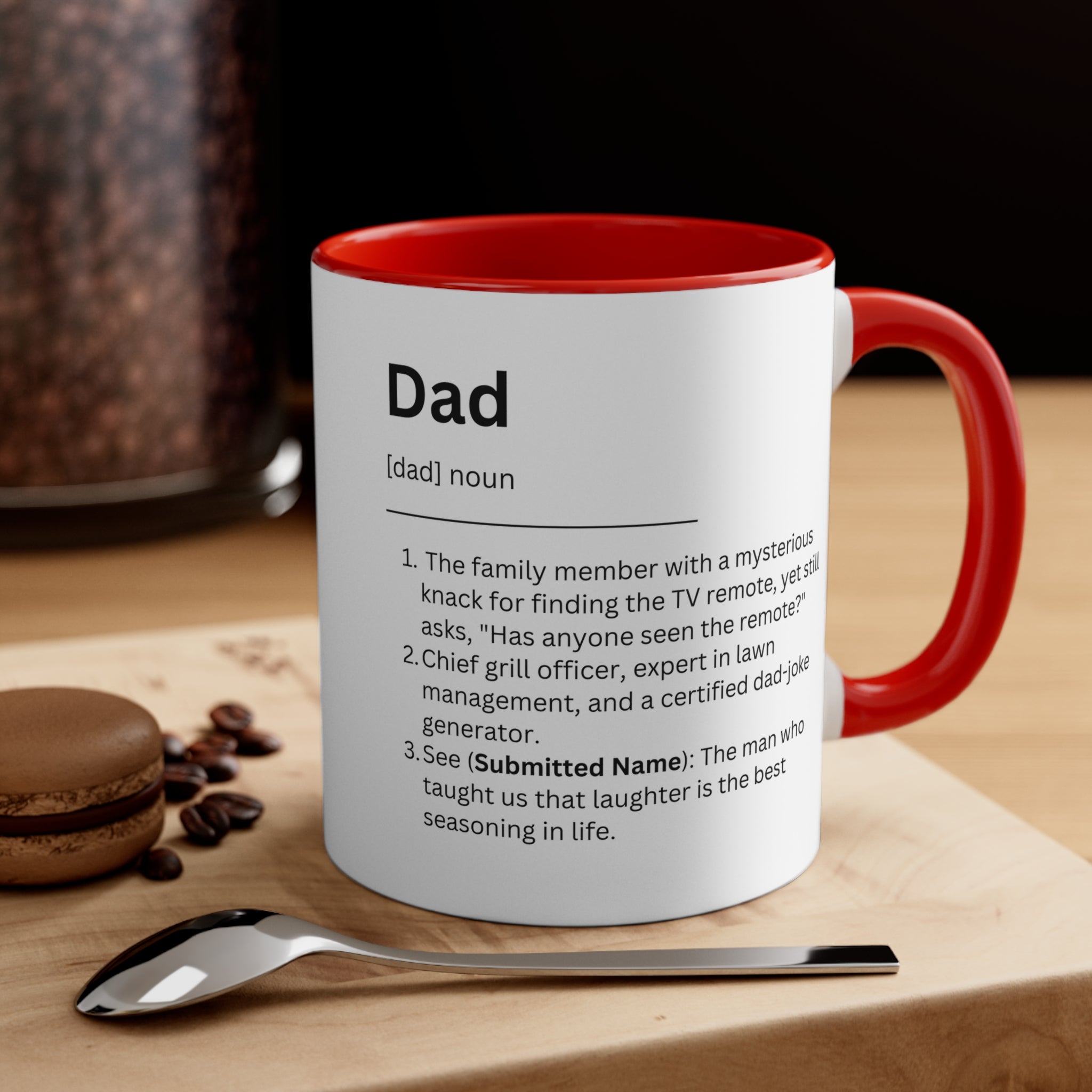 "Funny Dad Dictionary Definition Mug - Personalized Name Accent - 11oz Coffee Cup for Hilarious Dads Who Need to Relax and Laugh with Loved Ones